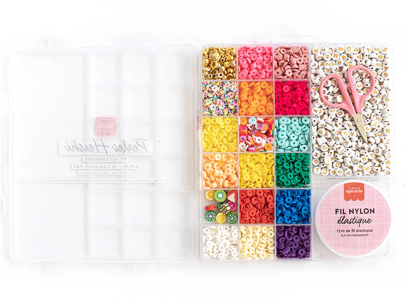 Maxi Boite - 16 Couleurs De Perles Heishi Pop Et Accessoires + Perles Lettres, Ciseaux Et Fil Élastique - Image 4