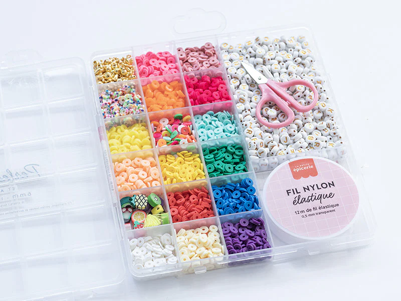 Maxi Boite - 16 Couleurs De Perles Heishi Pop Et Accessoires + Perles Lettres, Ciseaux Et Fil Élastique - Image 5