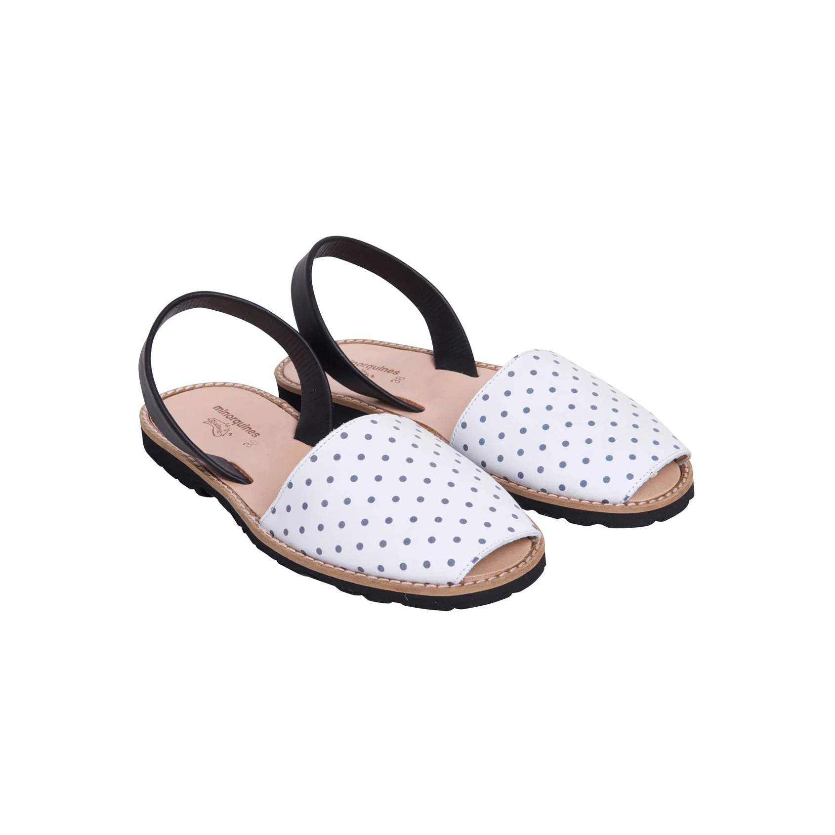 Sandales Avarca Cuir Pois Noirs - Blanc - Image 3