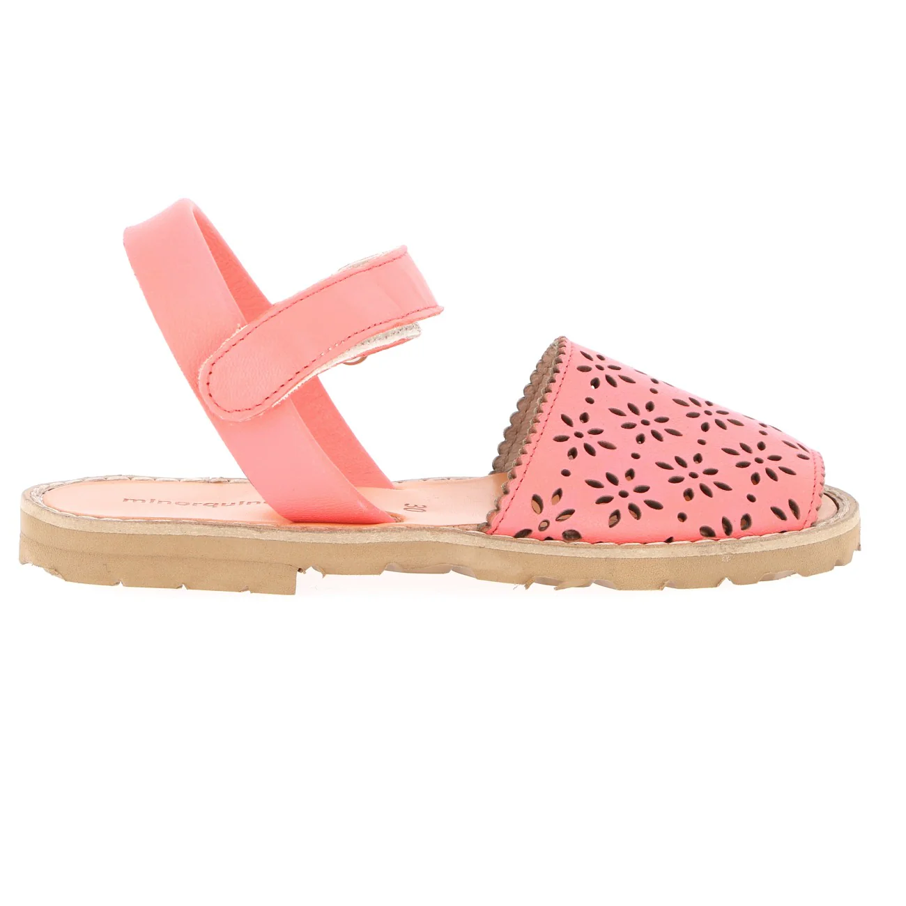 Sandales Avarca Velcro Cuir Perforé Coral - Rose - Image 2