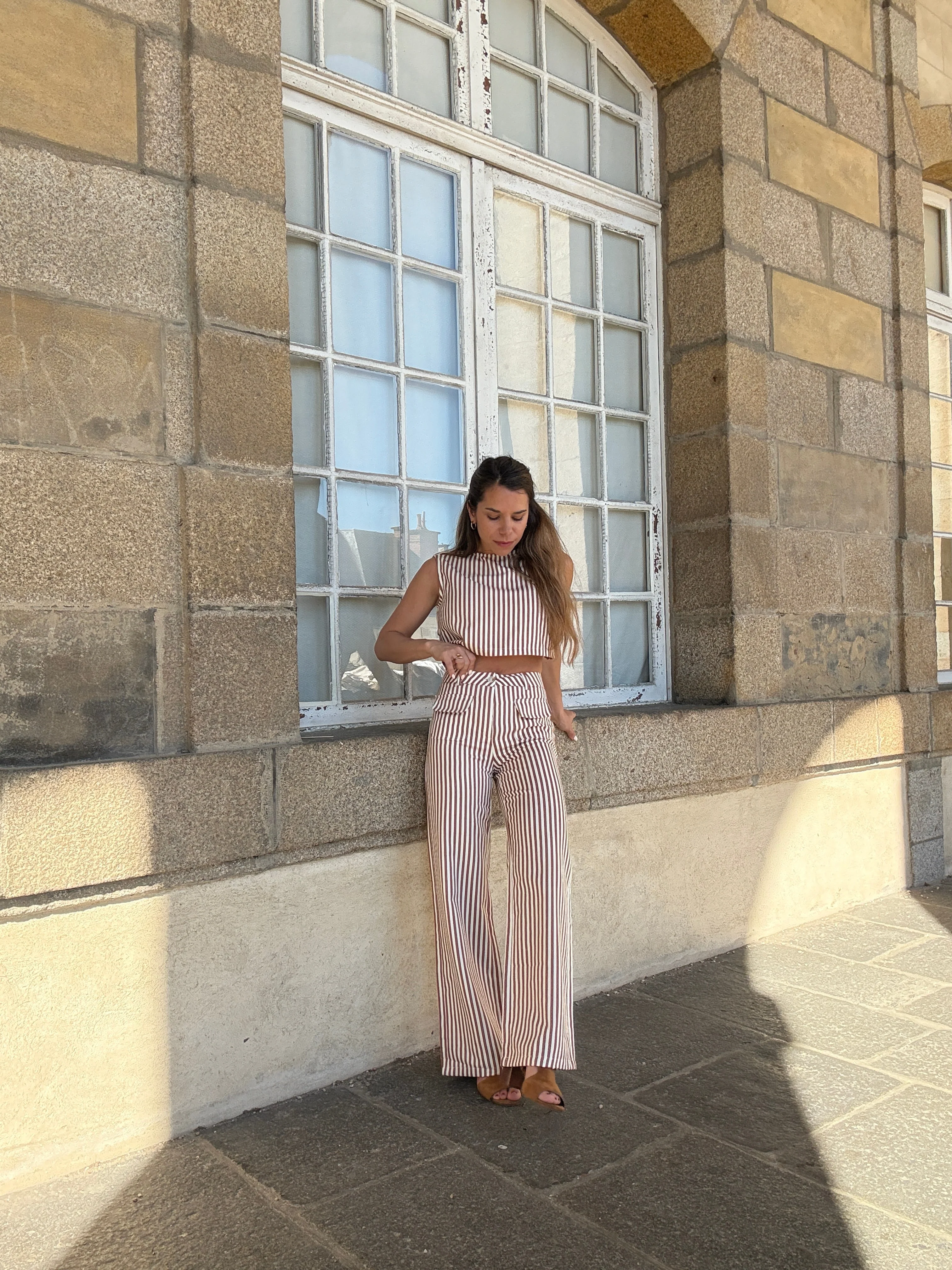 Pantalon Rayé Marin Camel - Image 11