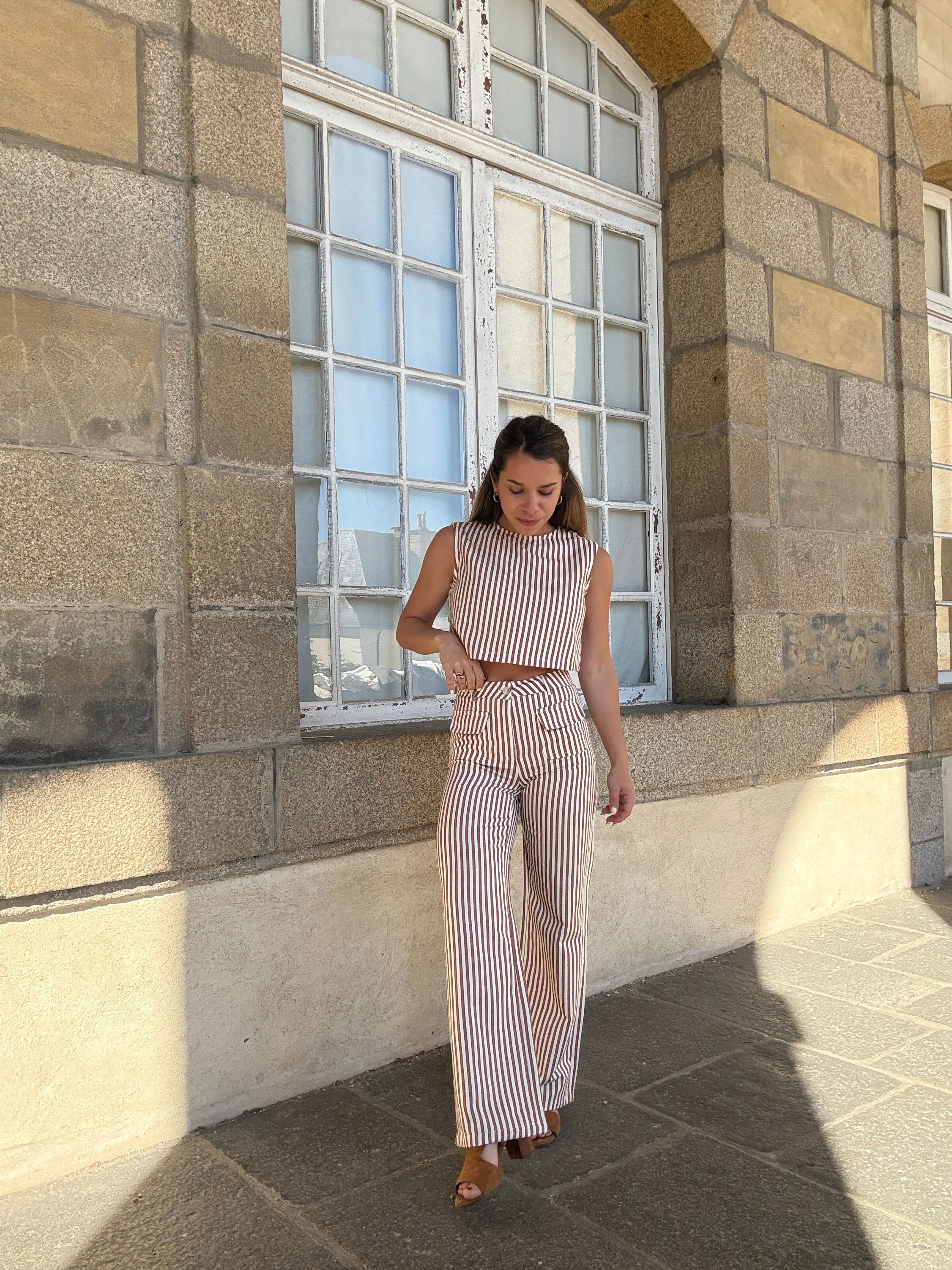 Pantalon Rayé Marin Camel - Image 17
