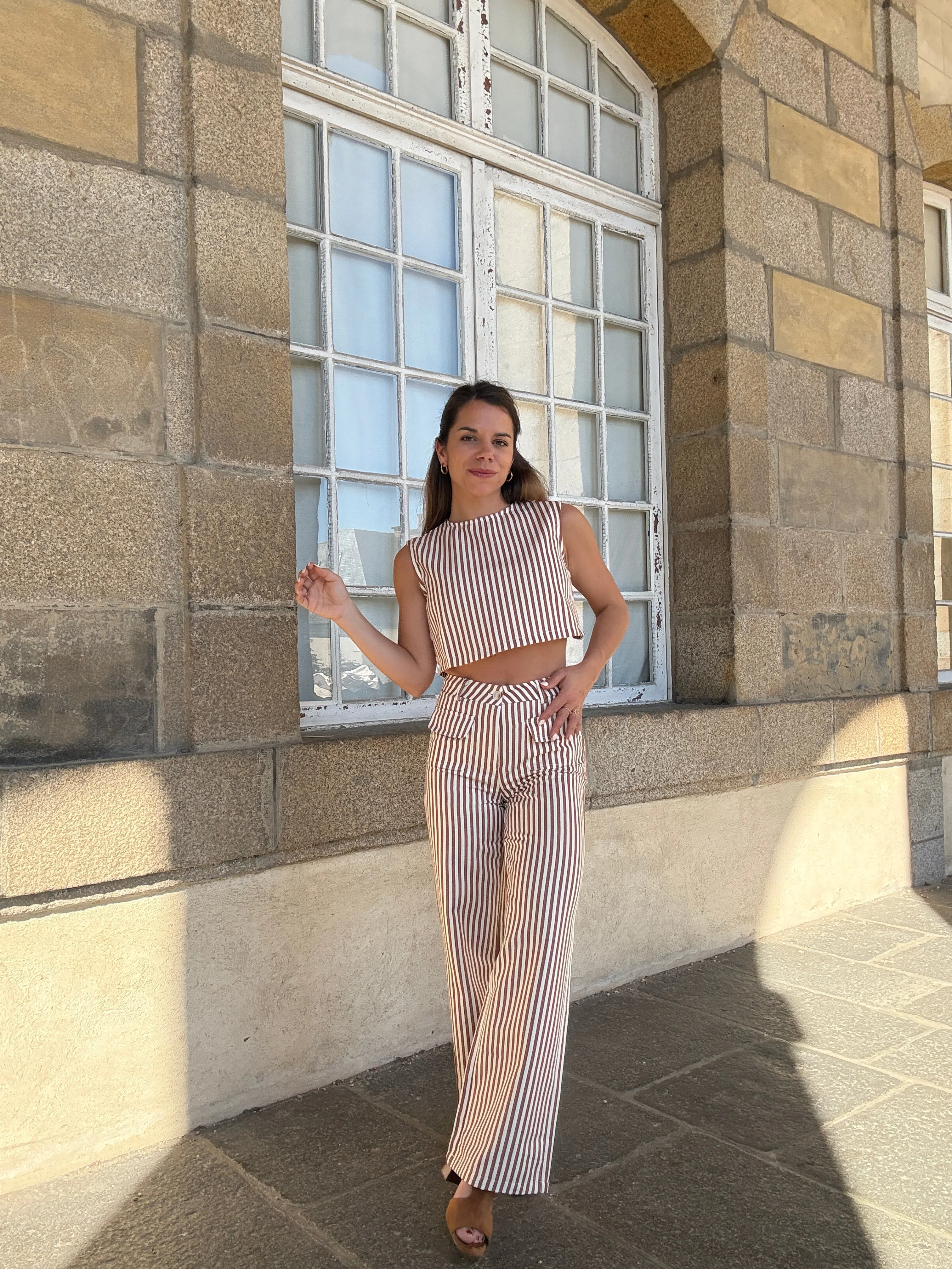 Pantalon Rayé Marin Camel - Image 2