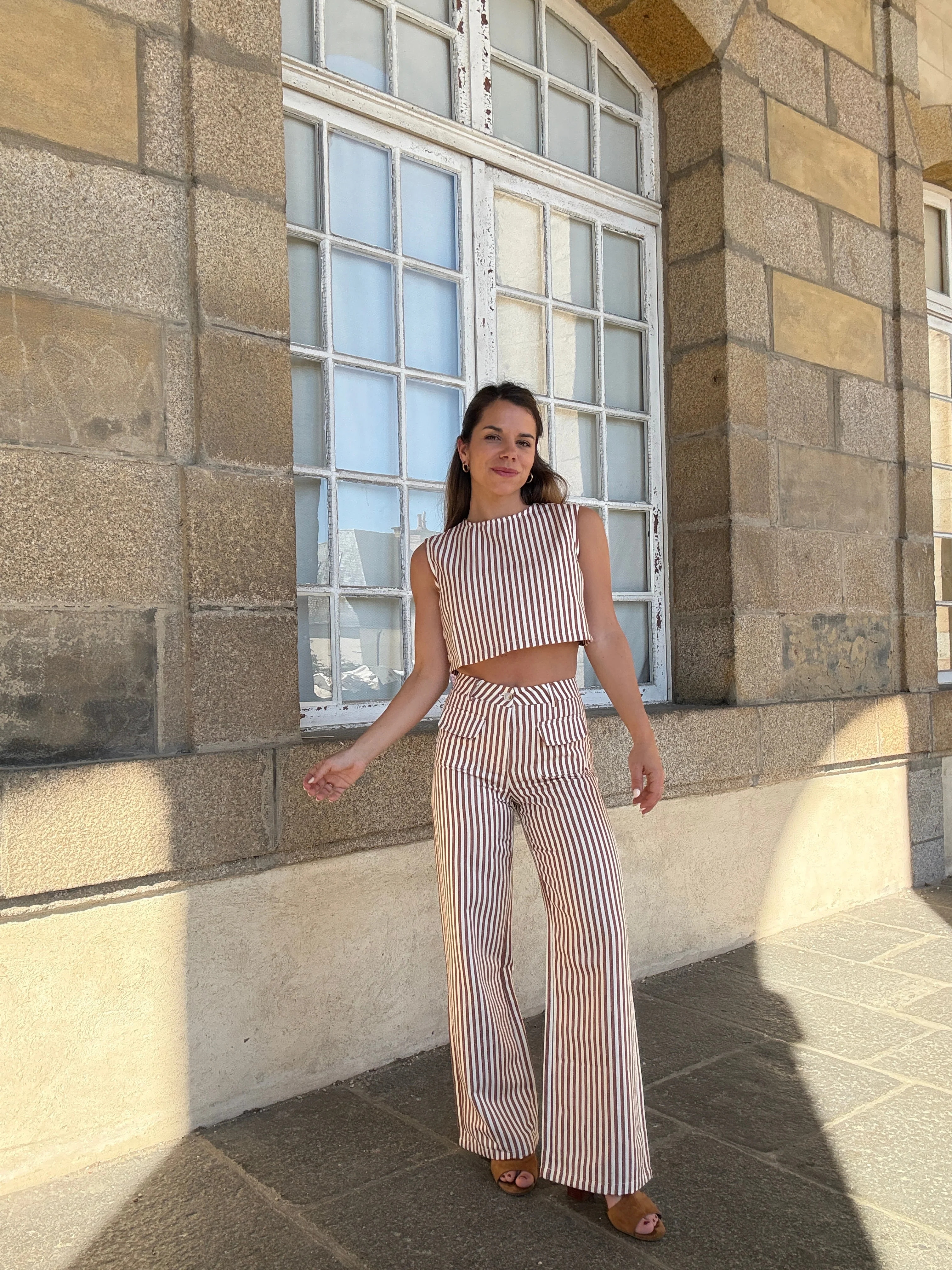 Pantalon Rayé Marin Camel - Image 3