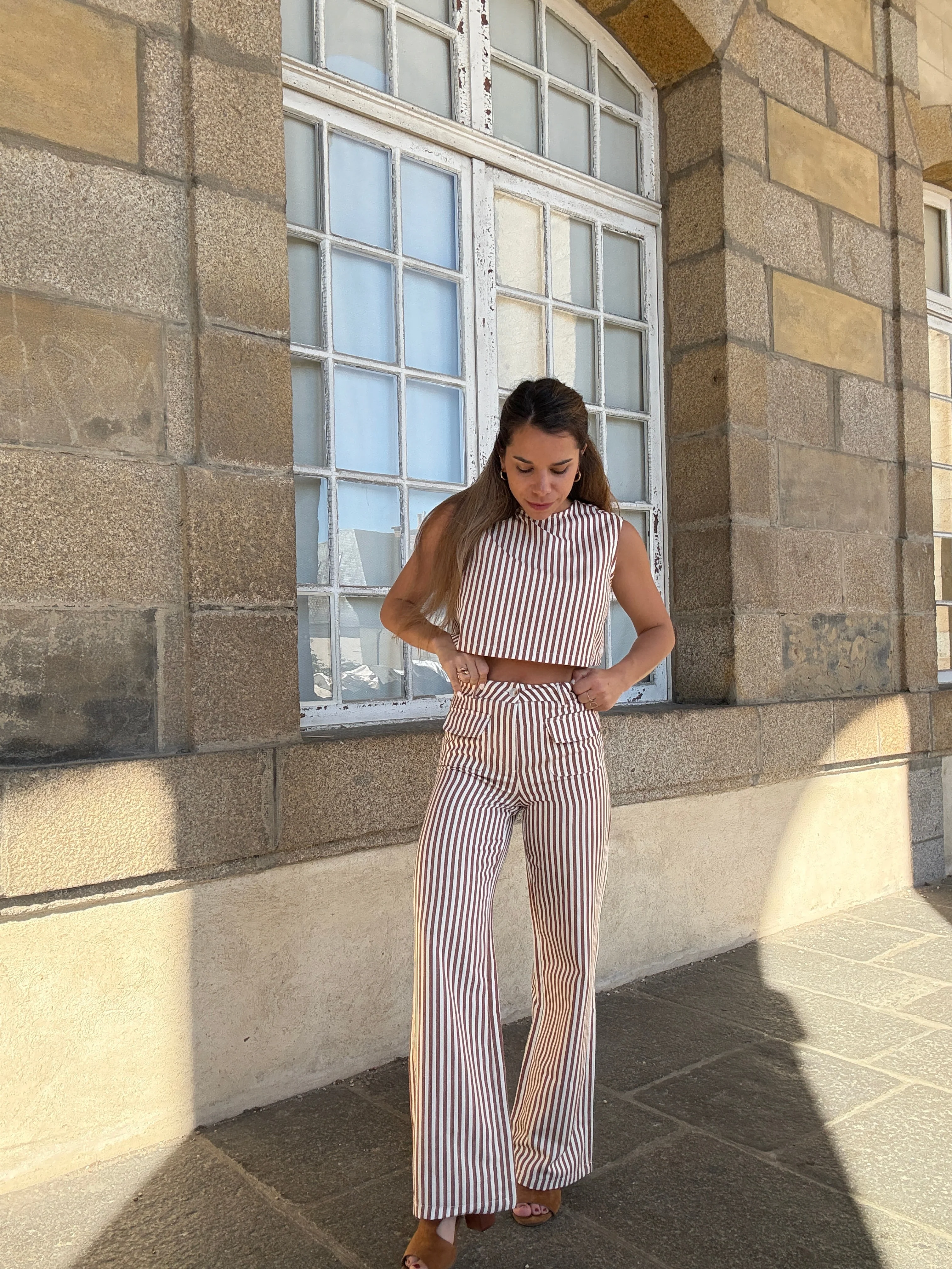 Pantalon Rayé Marin Camel - Image 7