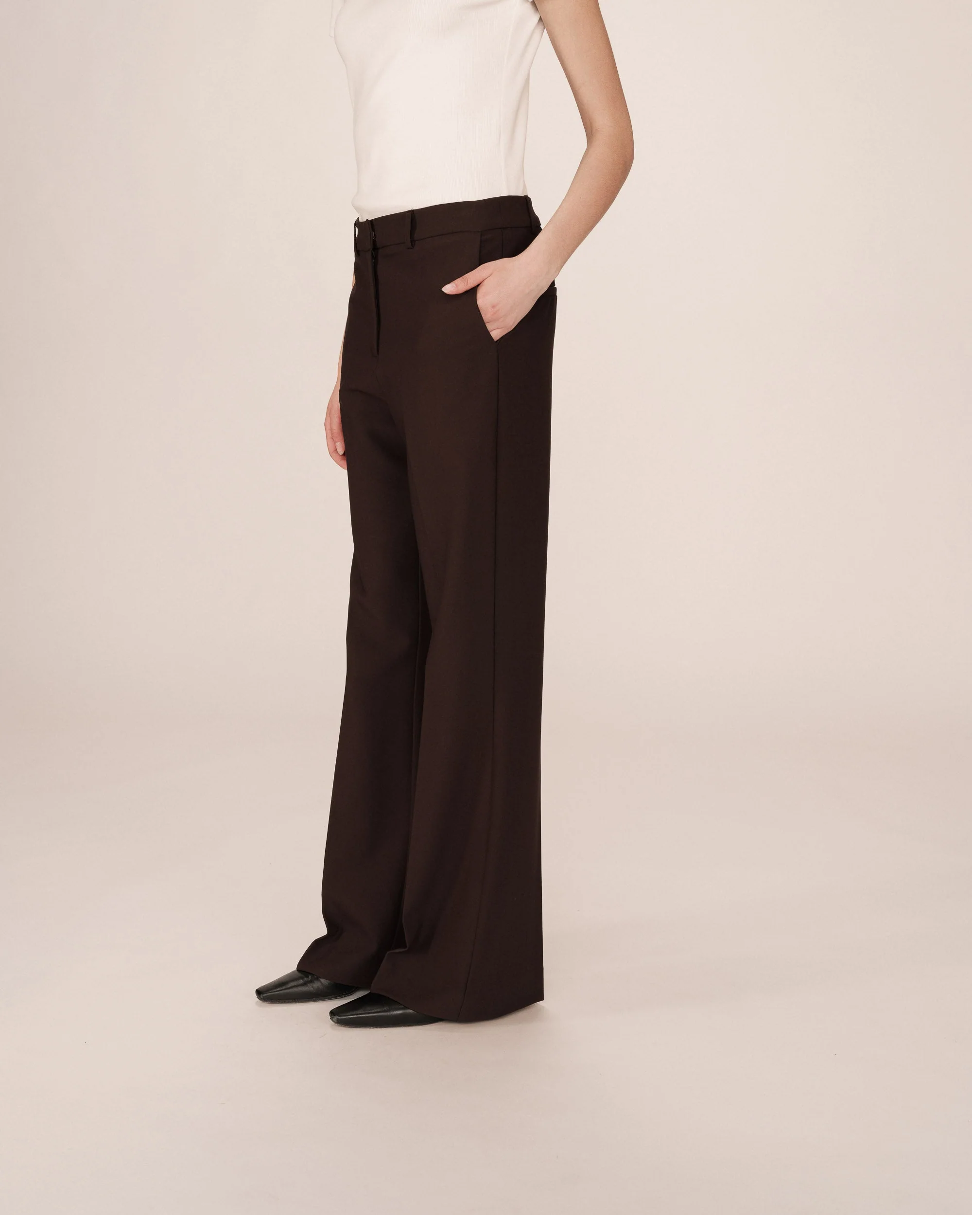 Pantalon Tailleur Evase Chocolat Singer - Image 4