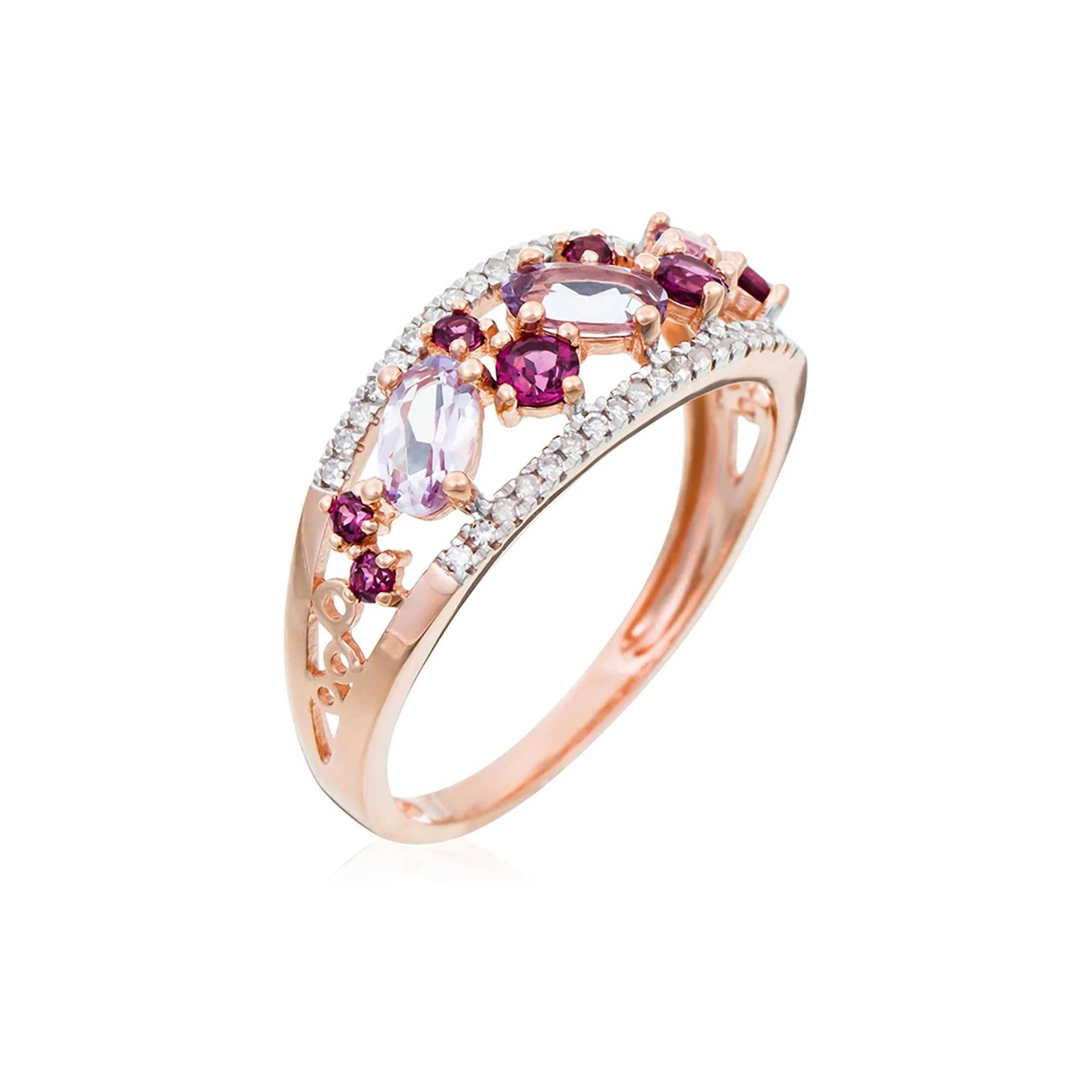 Bague "Amore" 0,12/36, Rhodolite Garnet 0,37/8 Et Améthyste Rose 0,53/3 - Image 4