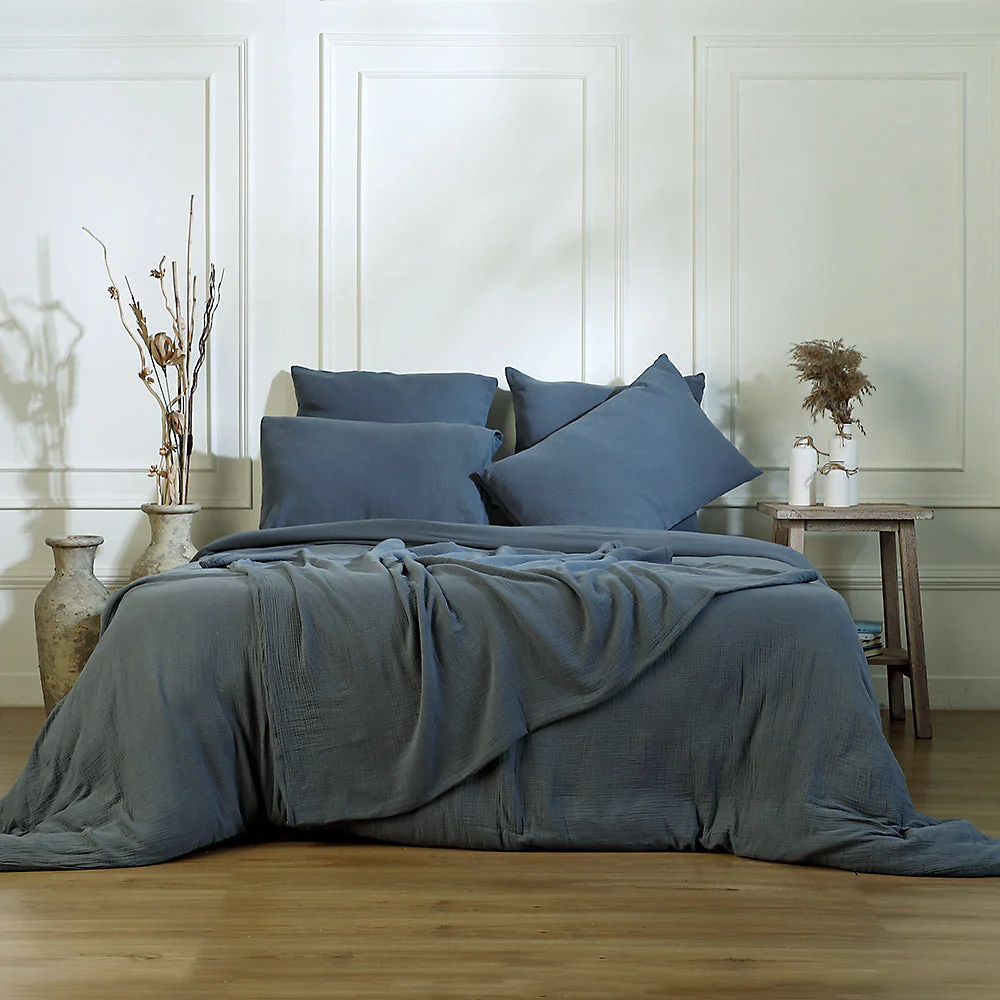 Parure + Taies - Gaze De Coton - Bleu Orage - Carla - Image 2