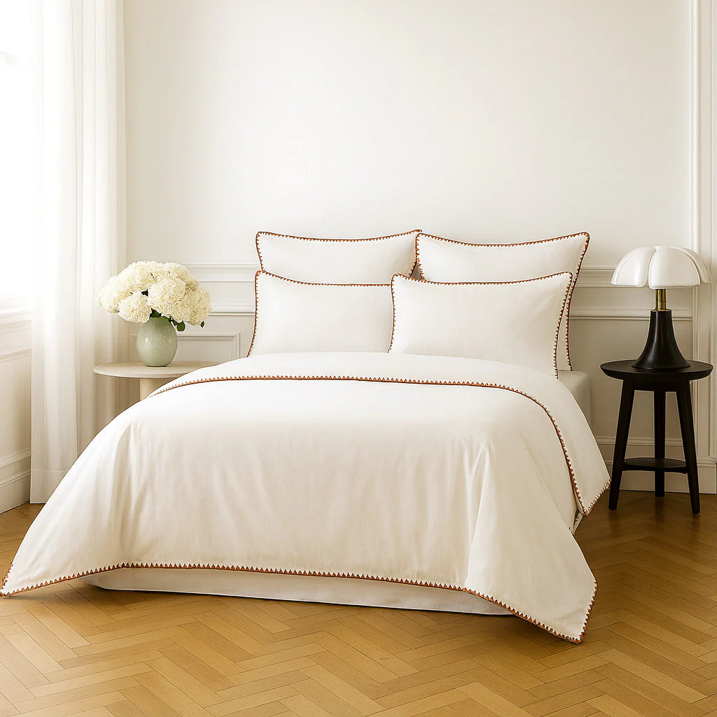 Parure Taies - Percale De Coton - Blanc / Caramel - Zoé - Image 7