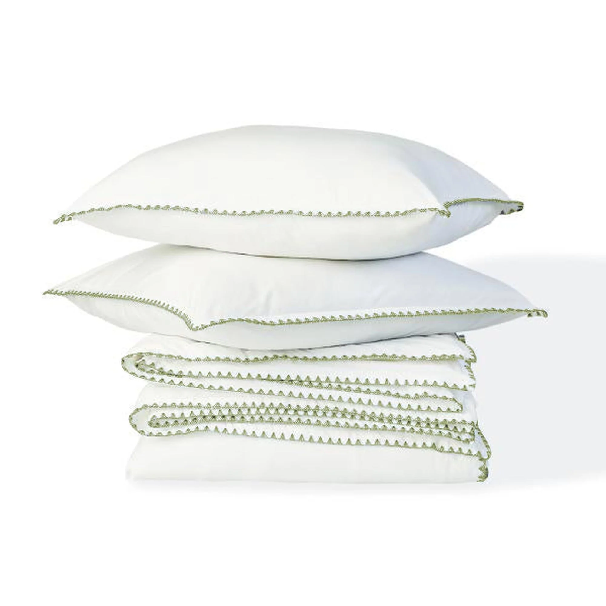 Parure Taies - Percale De Coton - Blanc / Vert Céladon - Zoé - Image 7