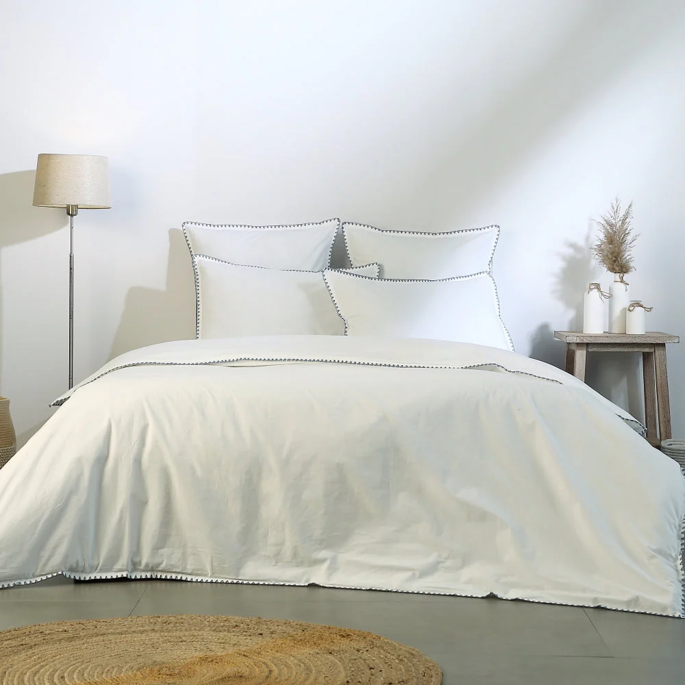 Parure Taies - Percale De Coton - Blanc / Bleu Denim - Zoé - Image 10