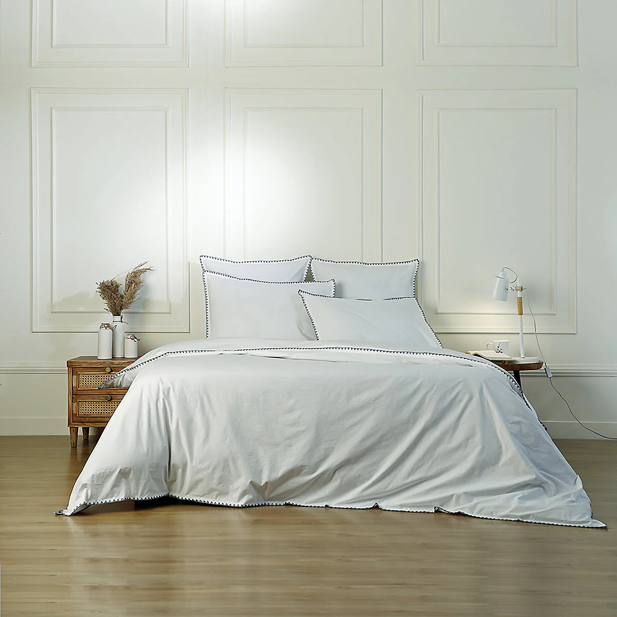 Parure Taies - Percale De Coton - Blanc / Bleu Denim - Zoé - Image 11