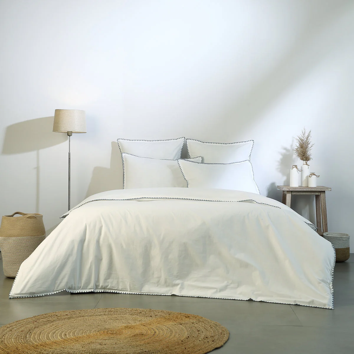 Parure Taies - Percale De Coton - Blanc / Bleu Denim - Zoé - Image 12