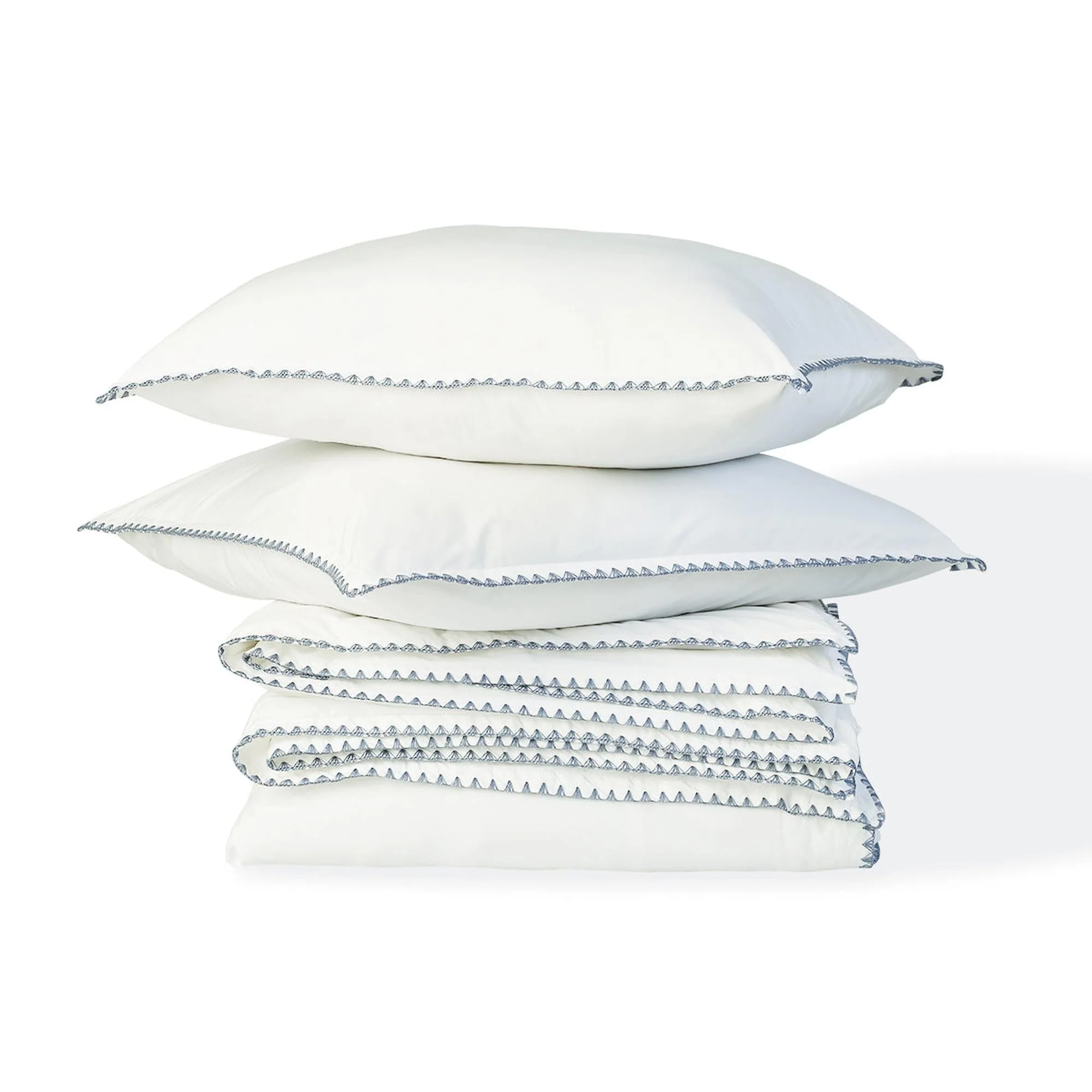 Parure Taies - Percale De Coton - Blanc / Bleu Denim - Zoé - Image 2