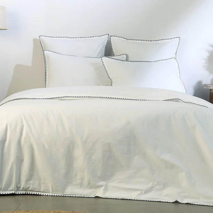 Parure Taies - Percale De Coton - Blanc / Bleu Denim - Zoé - Image 8