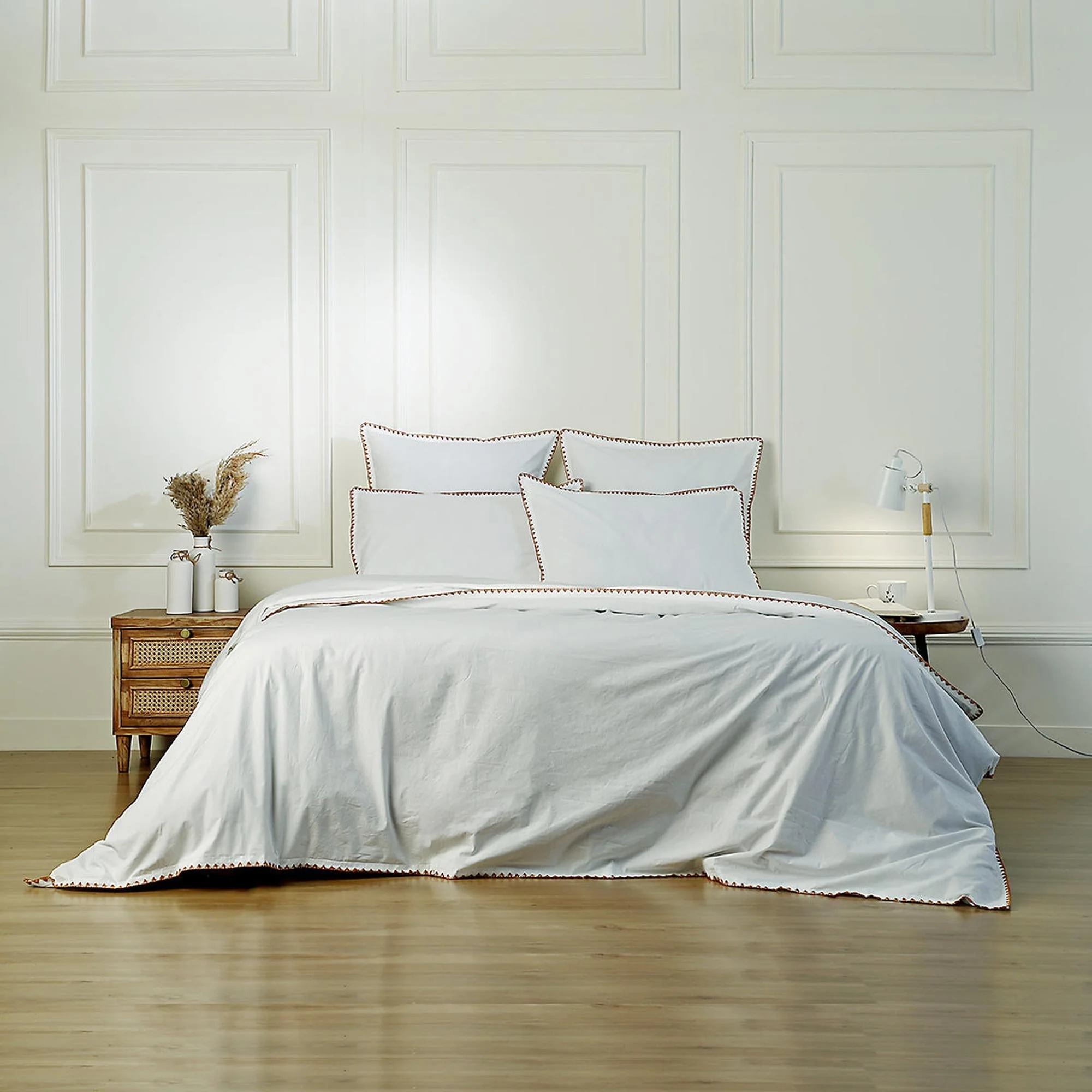 Parure Taies - Percale De Coton - Blanc / Rouge - Zoé - Image 10