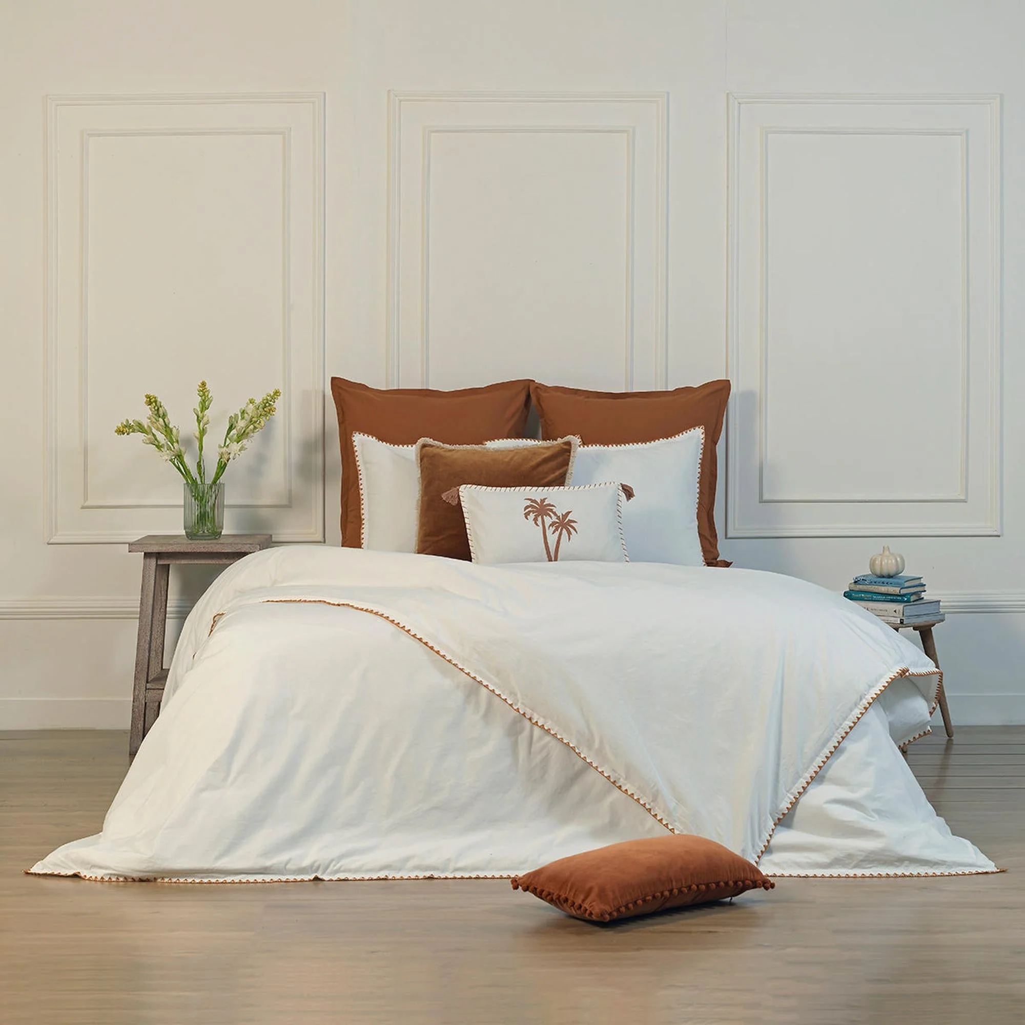 Parure Taies - Percale De Coton - Blanc / Rouge - Zoé - Image 9
