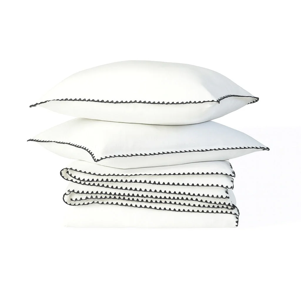 Parure Taies - Percale De Coton - Blanc / Noir - Zoé - Image 2