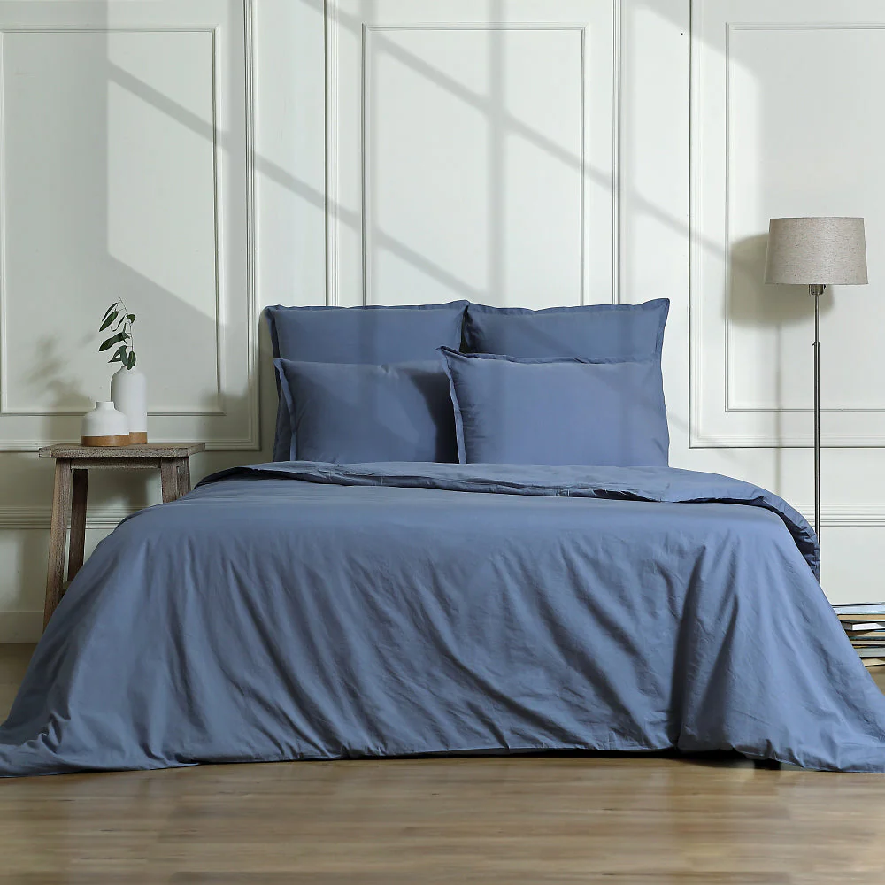 Parure + Taies - Percale De Coton - Bleu Denim - Nina - Image 6
