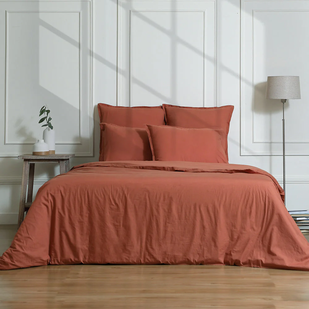 Parure + Taies - Percale De Coton - Rouge Toscane - Nina - Image 6