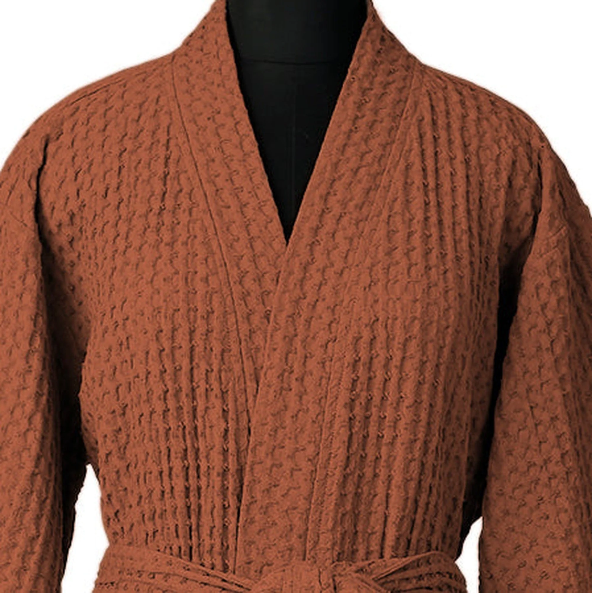 Peignoir Kimono - Coton Gaufré - Rouge Toscane - Daria - Image 3
