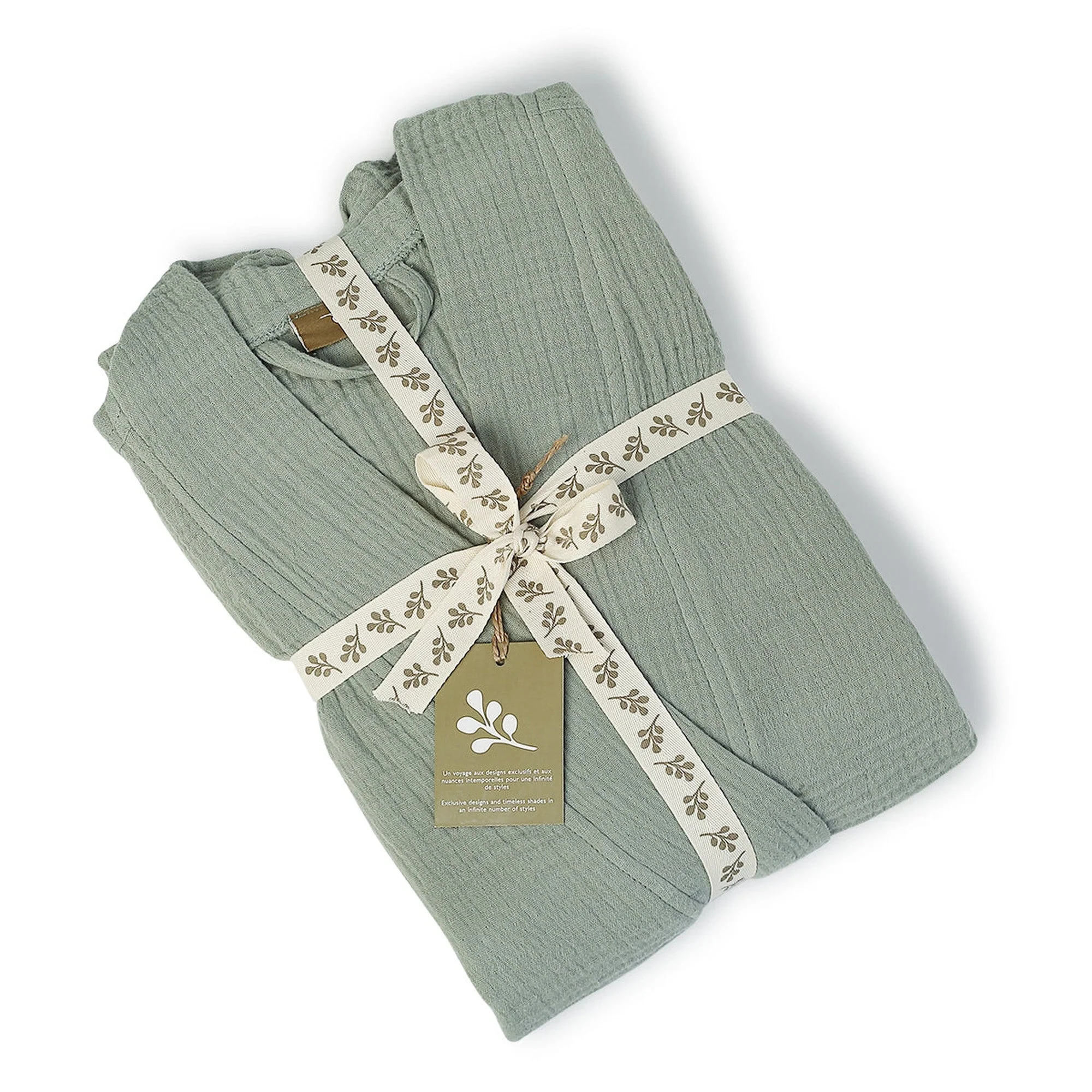 Peignoir Kimono - Gaze De Coton - Vert Céladon - Carla - Image 4