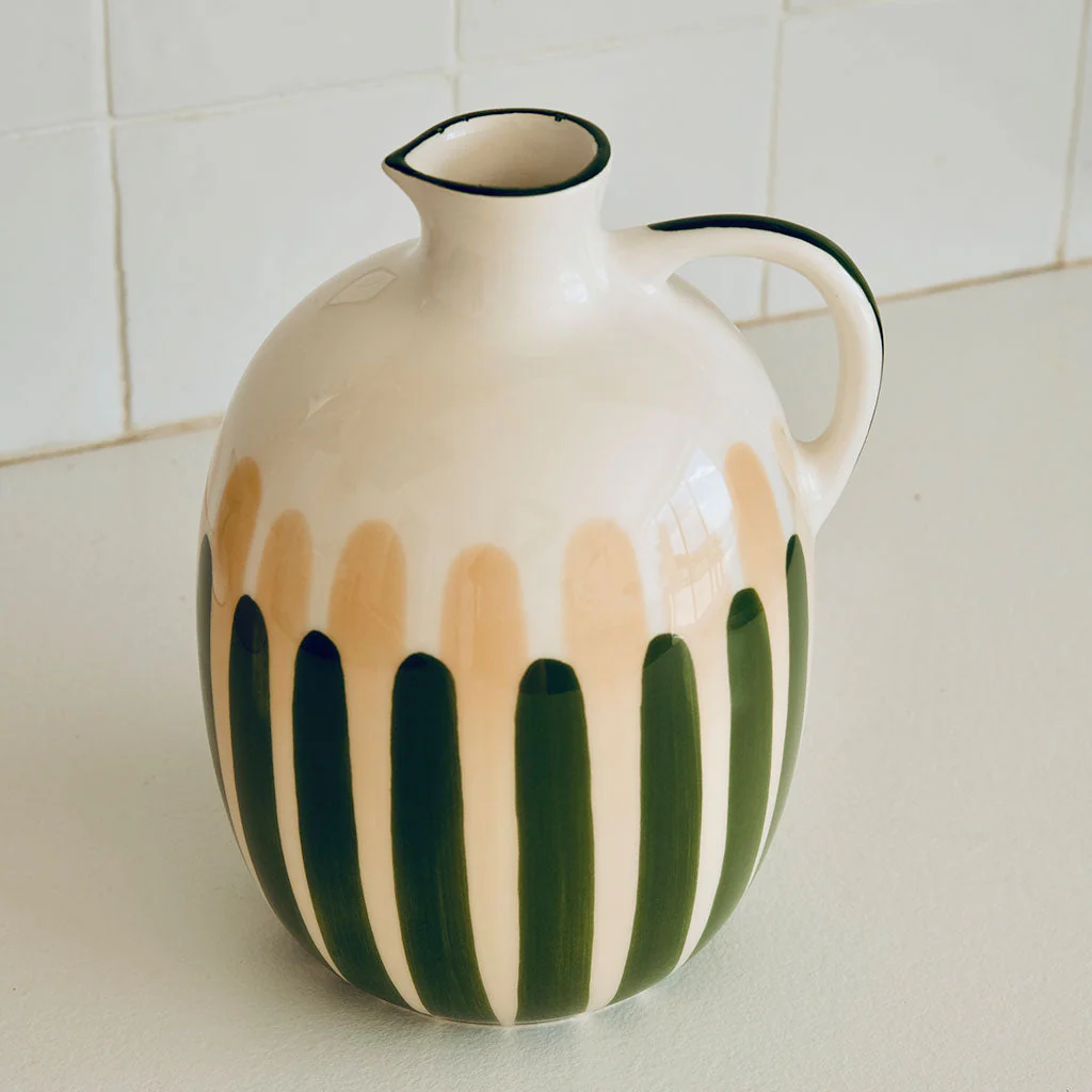 Pichet En Céramique - Rayure Vert/Beige - Image 3