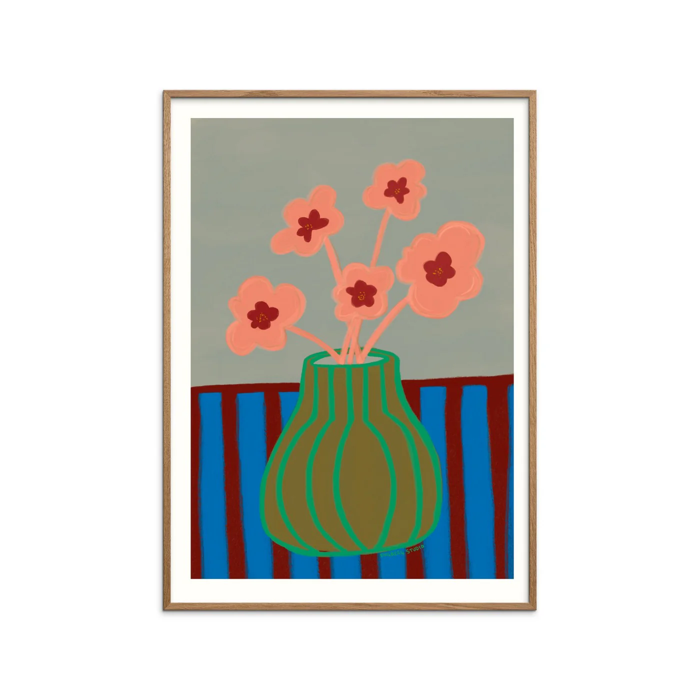 Engberg Studio - Striped Vase With Pink Flowers - Image 2