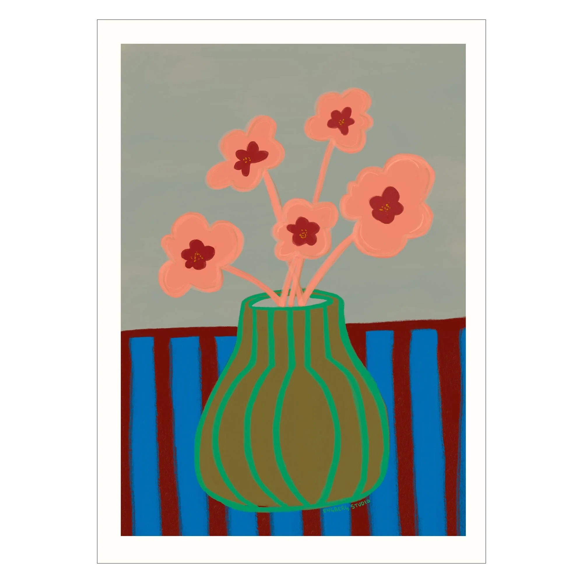 Engberg Studio - Striped Vase With Pink Flowers - Image 3
