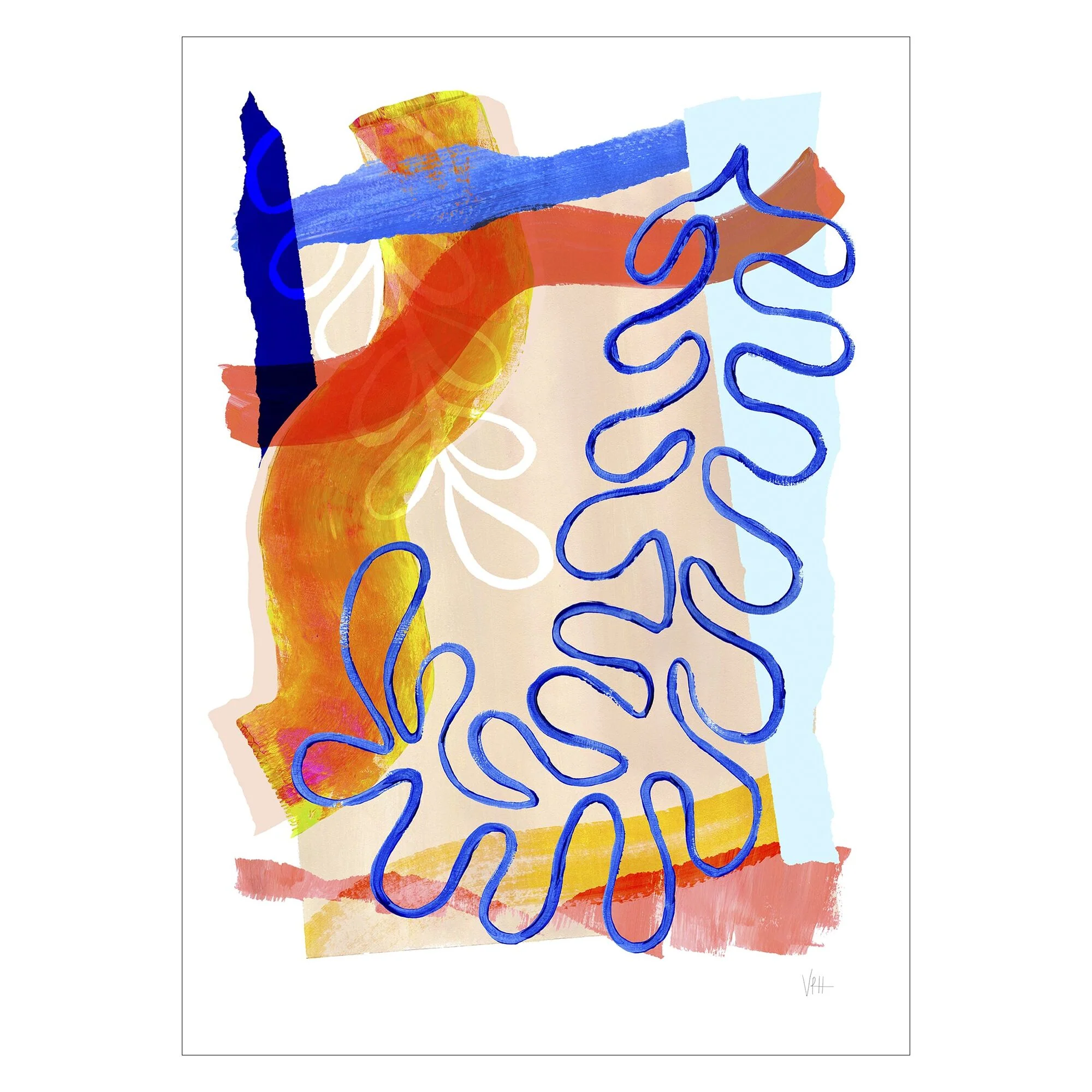 Violets Print House - Blue And Orange Abstract Leaf Collage 1 - Image 2