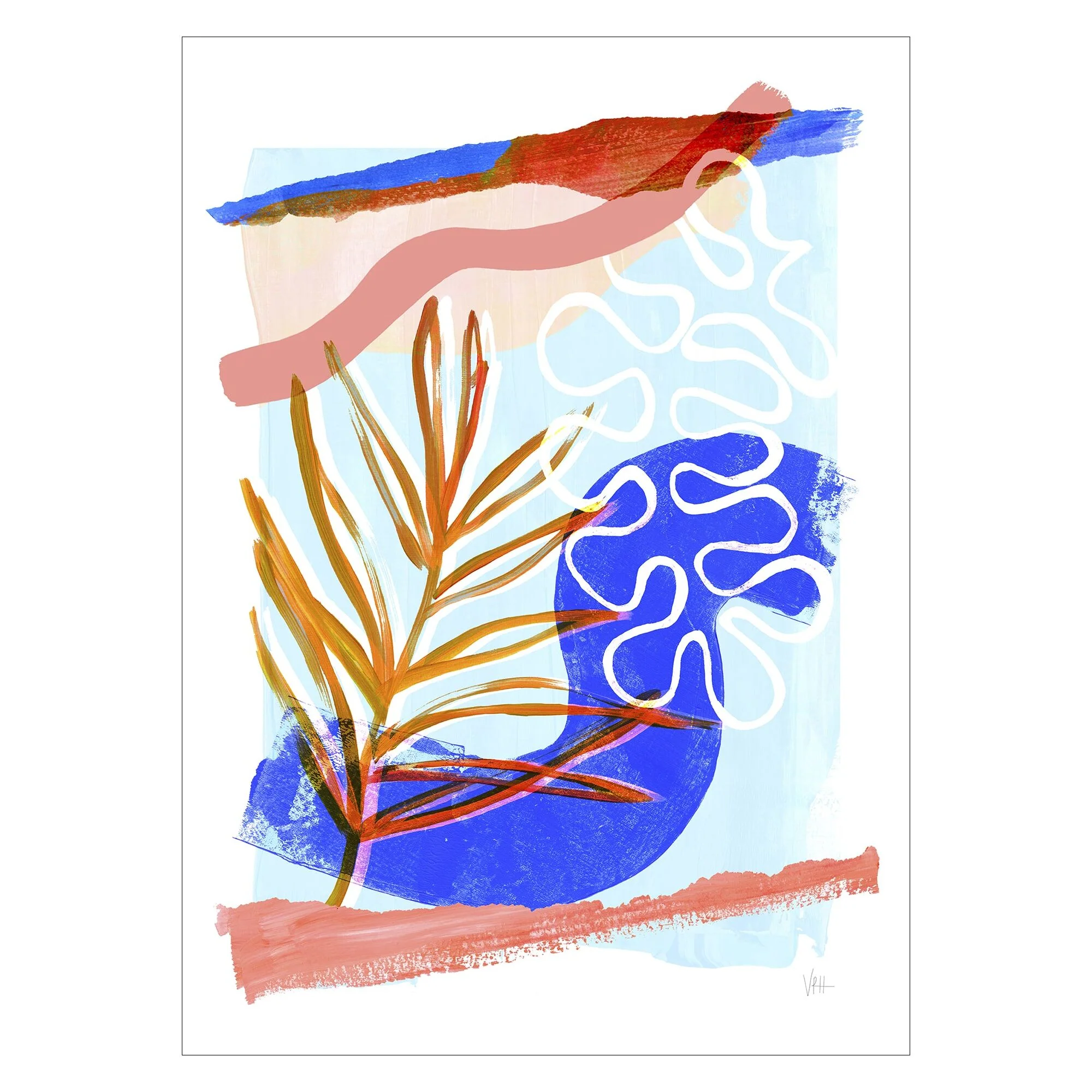Violets Print House - Blue And Orange Abstract Leaf Collage 2 - Image 2