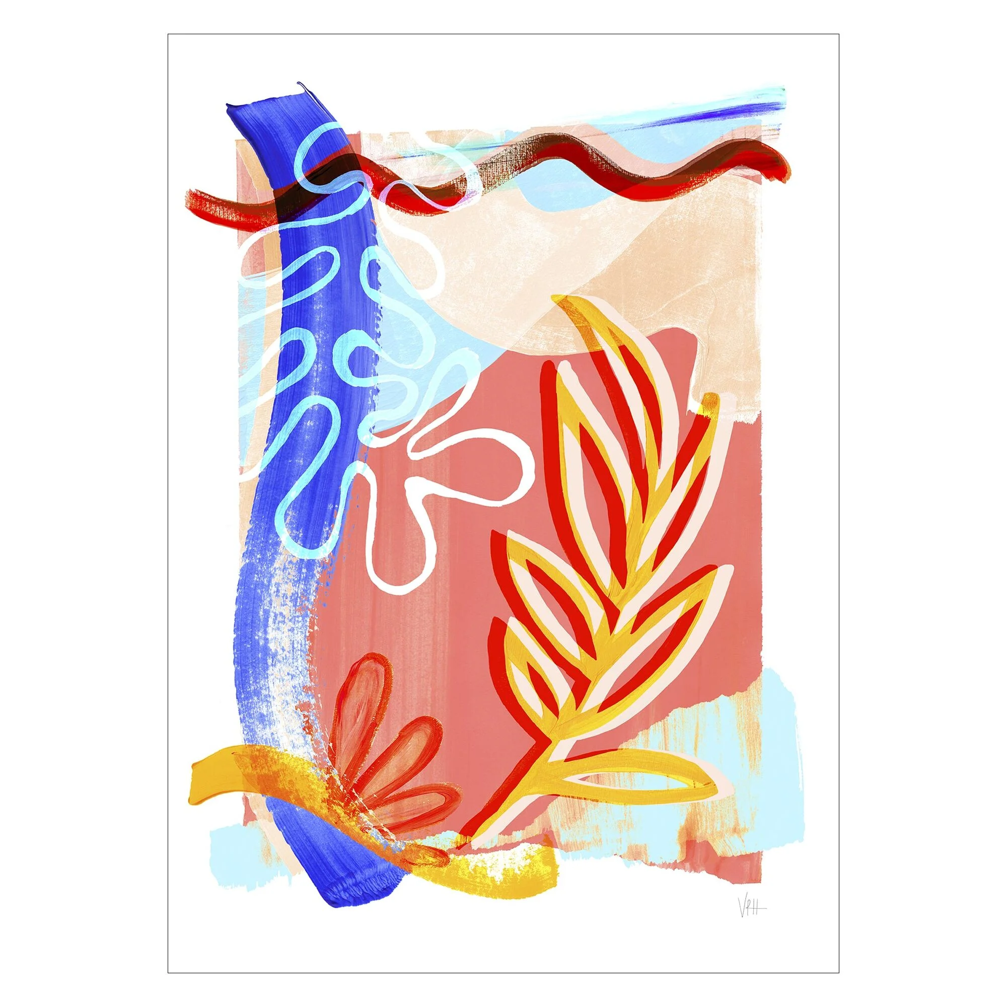 Violets Print House - Blue And Orange Abstract Leaf Collage 3 - Image 2