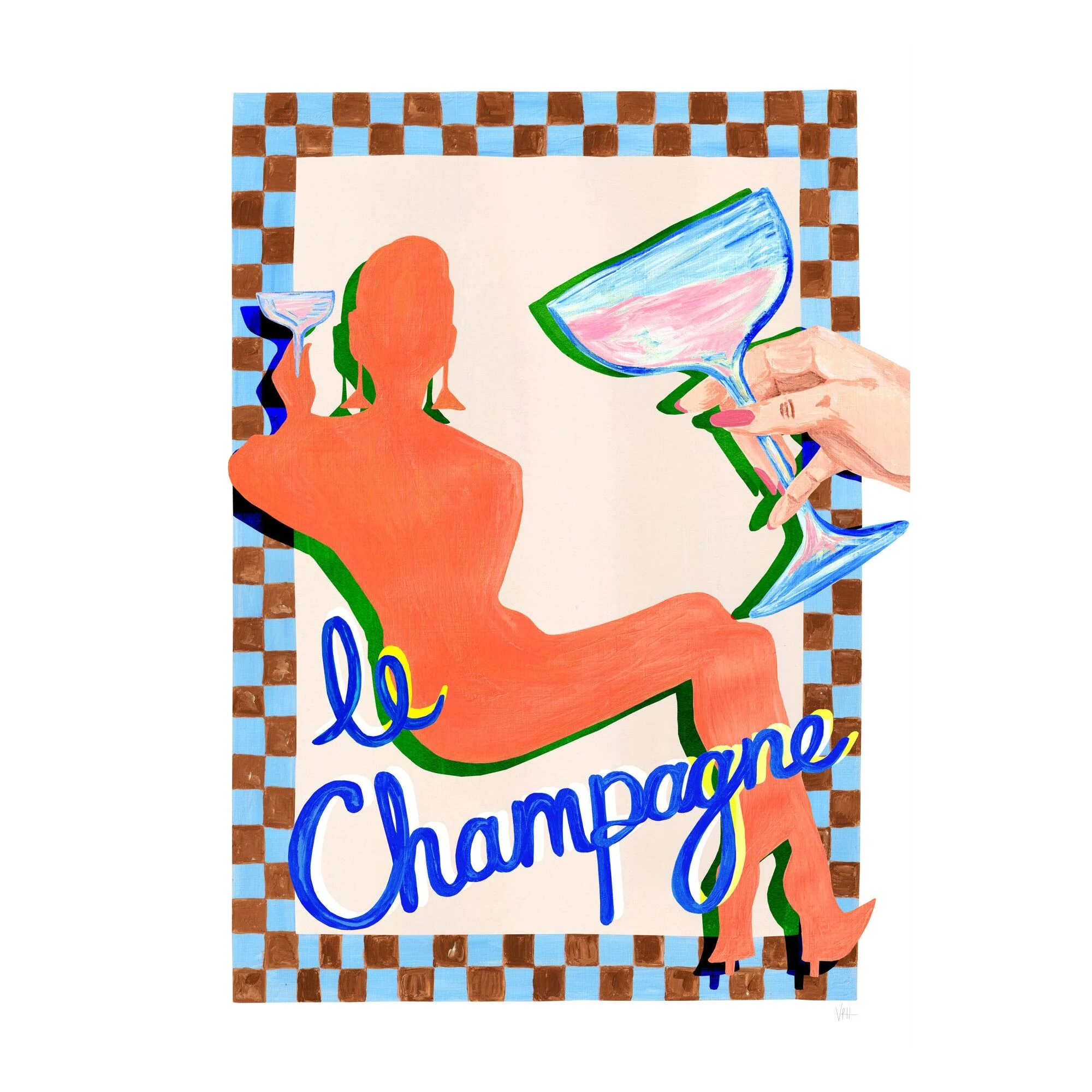 Violets Print House - Le Champagne Blue And Orange Cocktail Print - Image 2