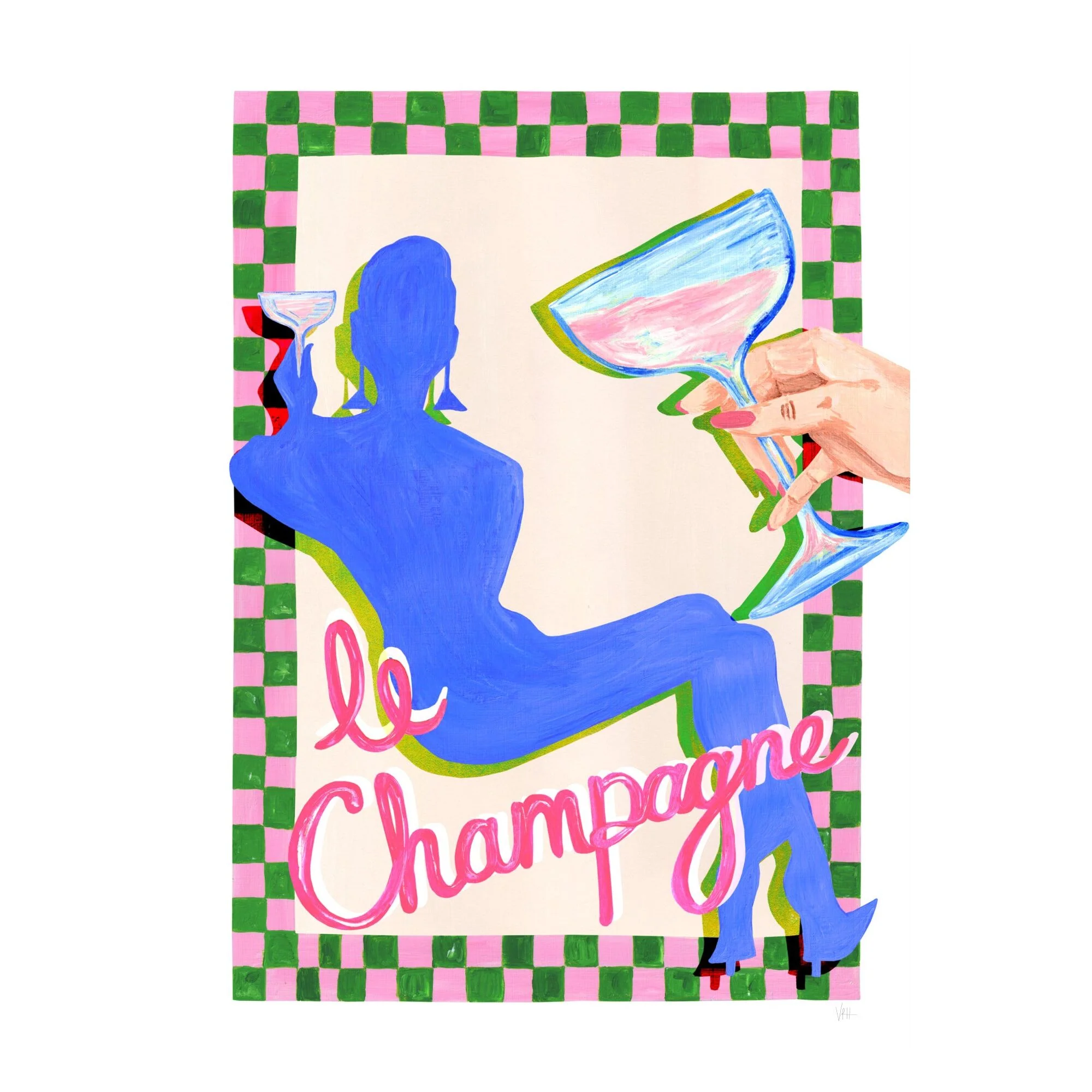 Violets Print House - Le Champagne Blue And Pink Cocktail Print - Image 2