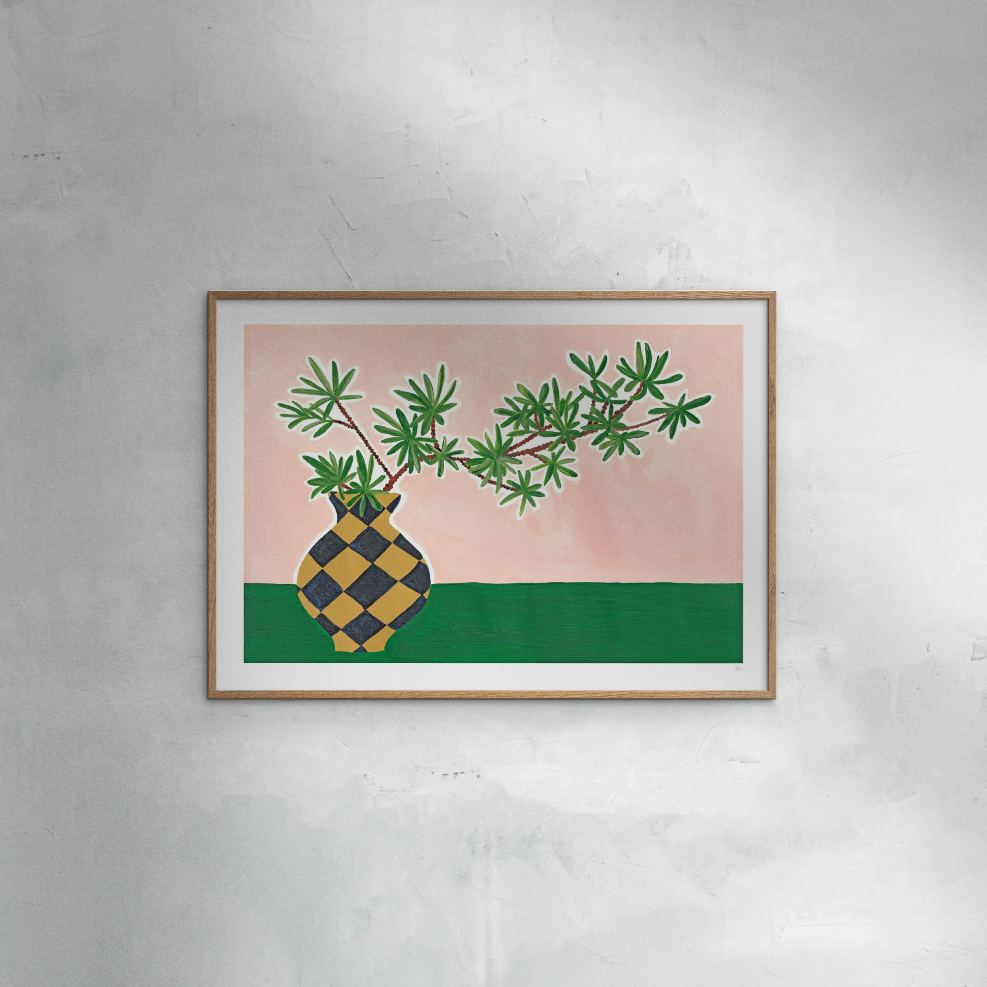 Violets Print House - Pink And Green Plant In Checked Vase - Image 4