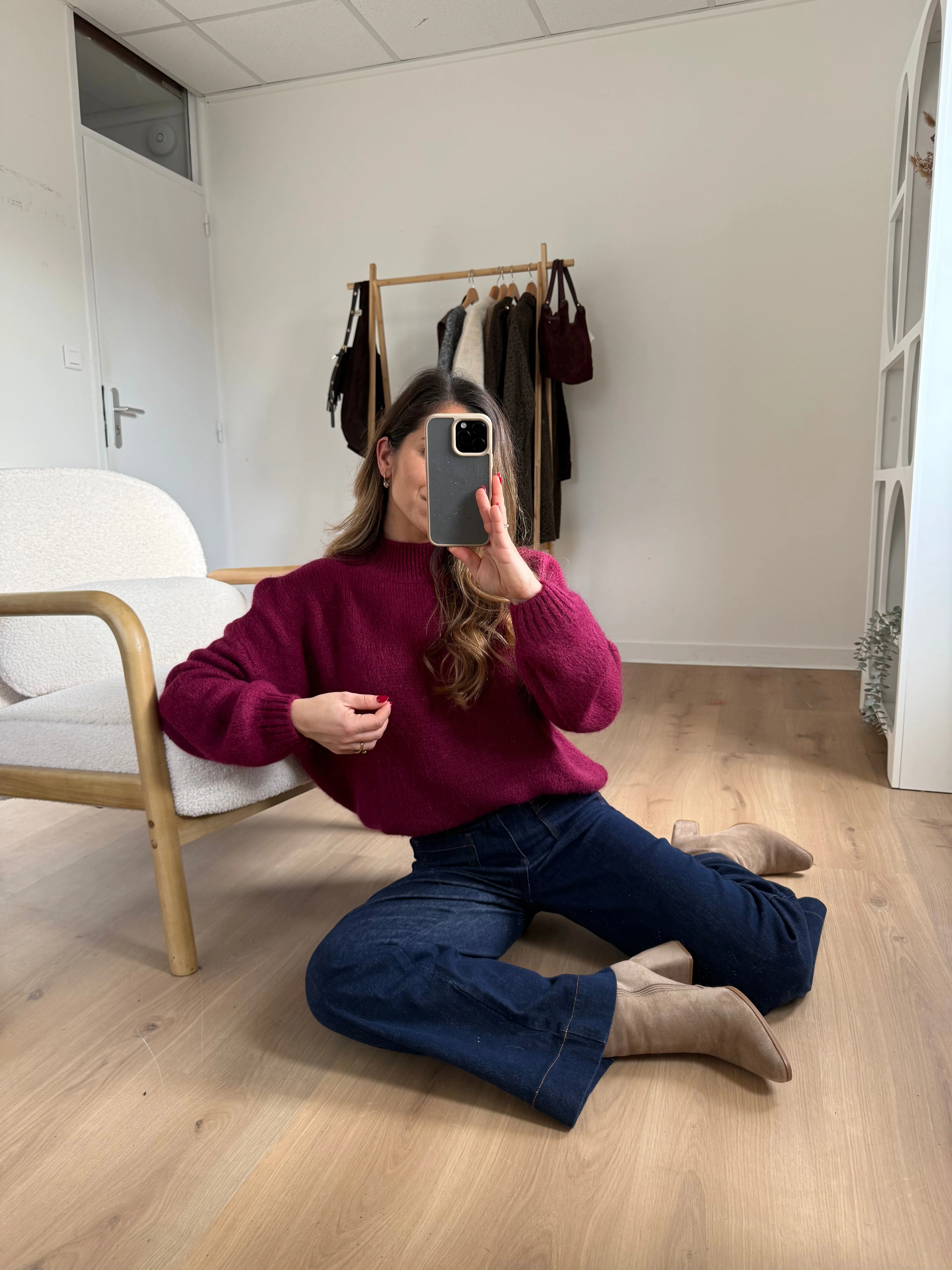 Pull En Maille À Col Rond Hortense Bordeaux - Image 9