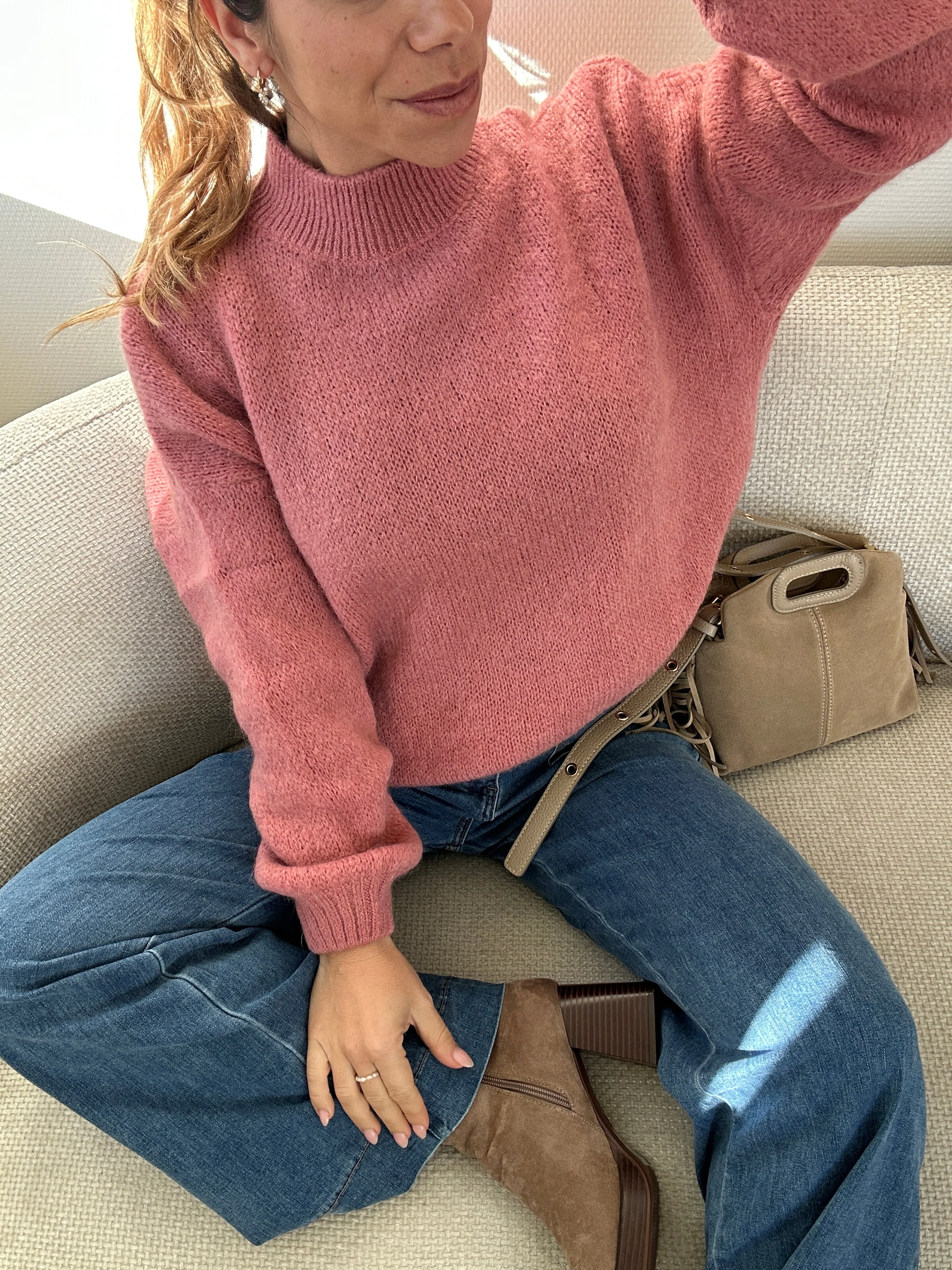 Pull En Maille À Col Rond Hortense Vieux Rose - Image 2