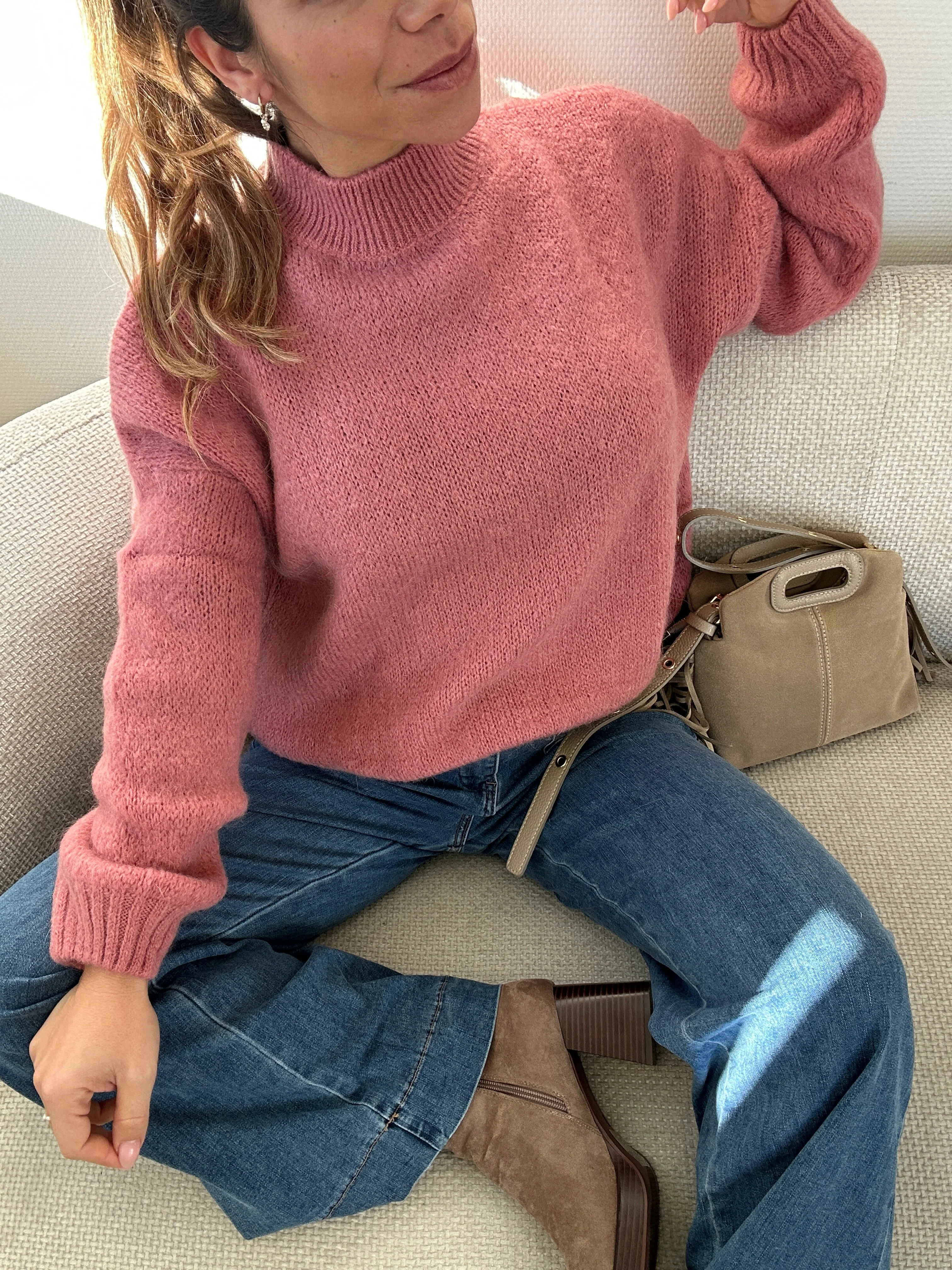 Pull En Maille À Col Rond Hortense Vieux Rose - Image 5