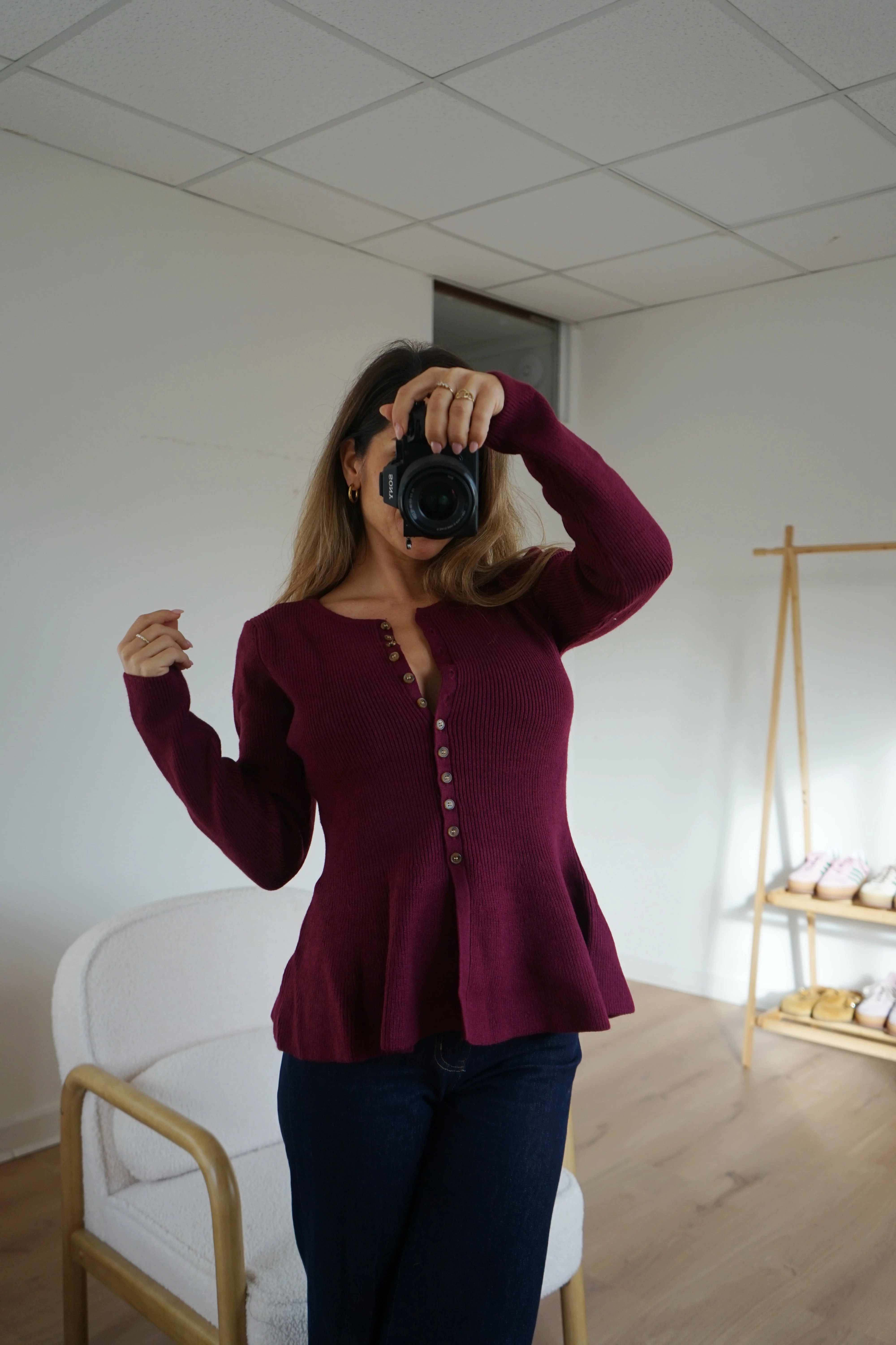 Pull Fin Péplum Albane Bordeaux - Image 7