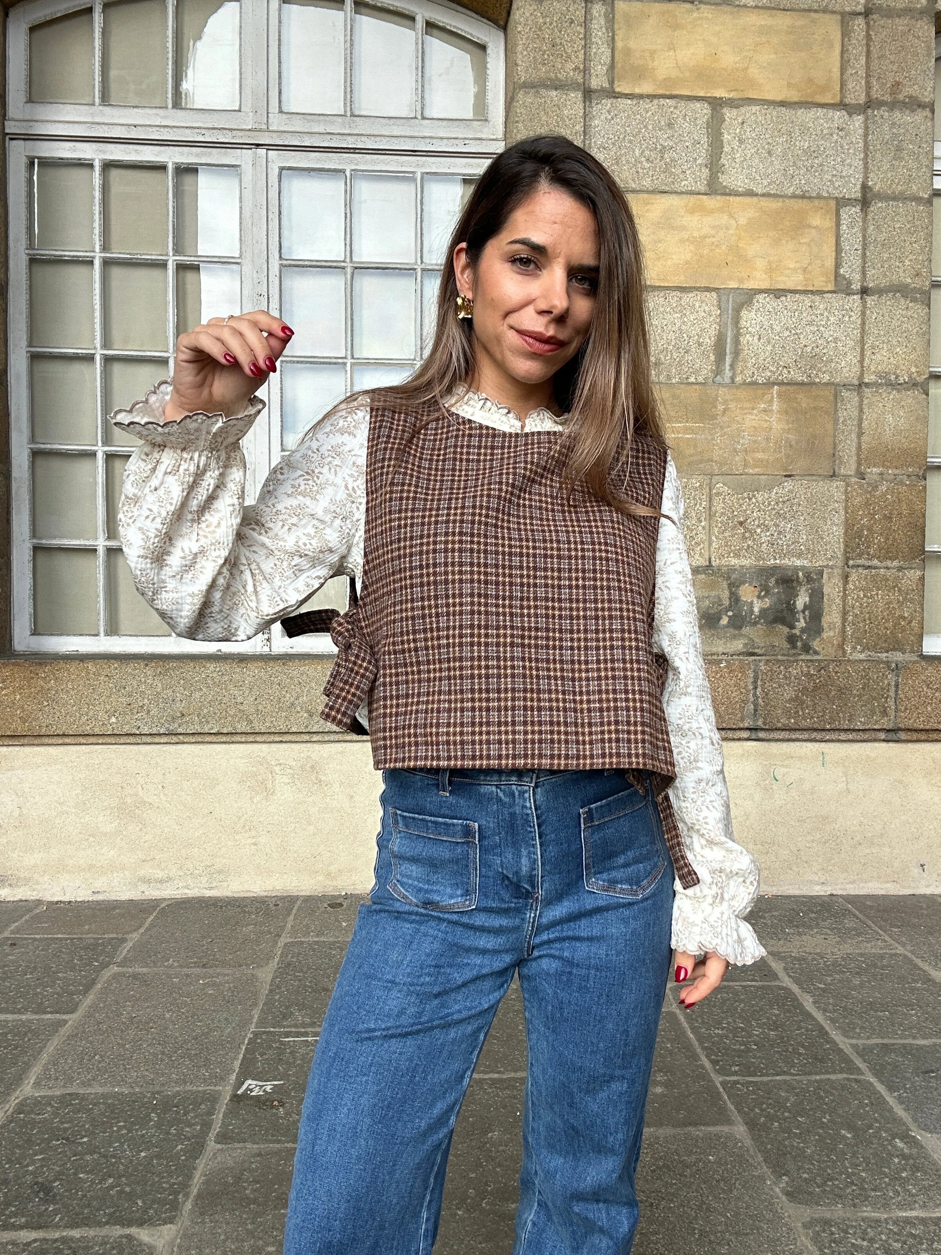 Pull Fin Sans Manche Avec Nœuds À Carreaux Armance - Image 2