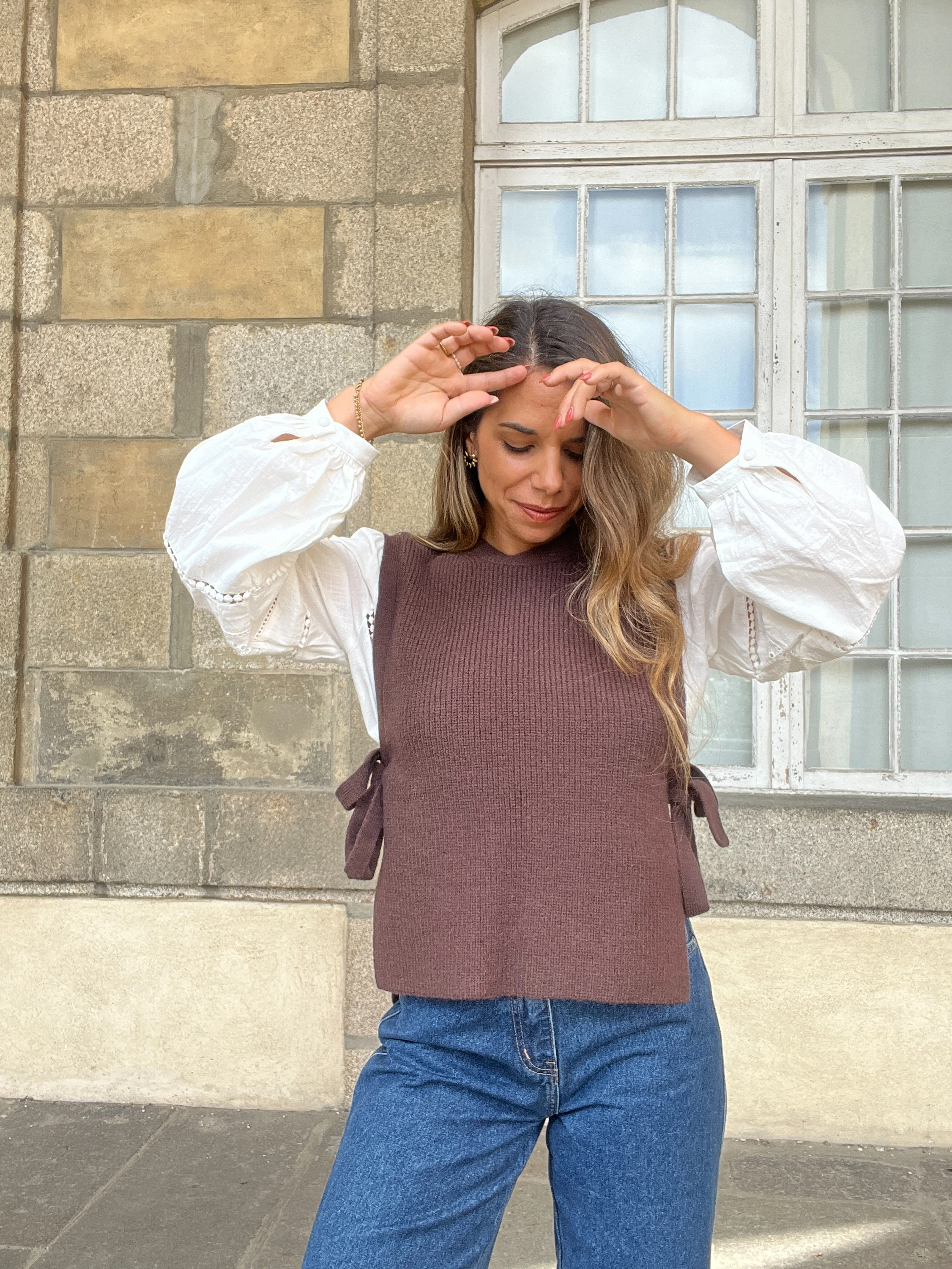 Pull Sans Manches À Noeuds Marron Valentine - Image 2