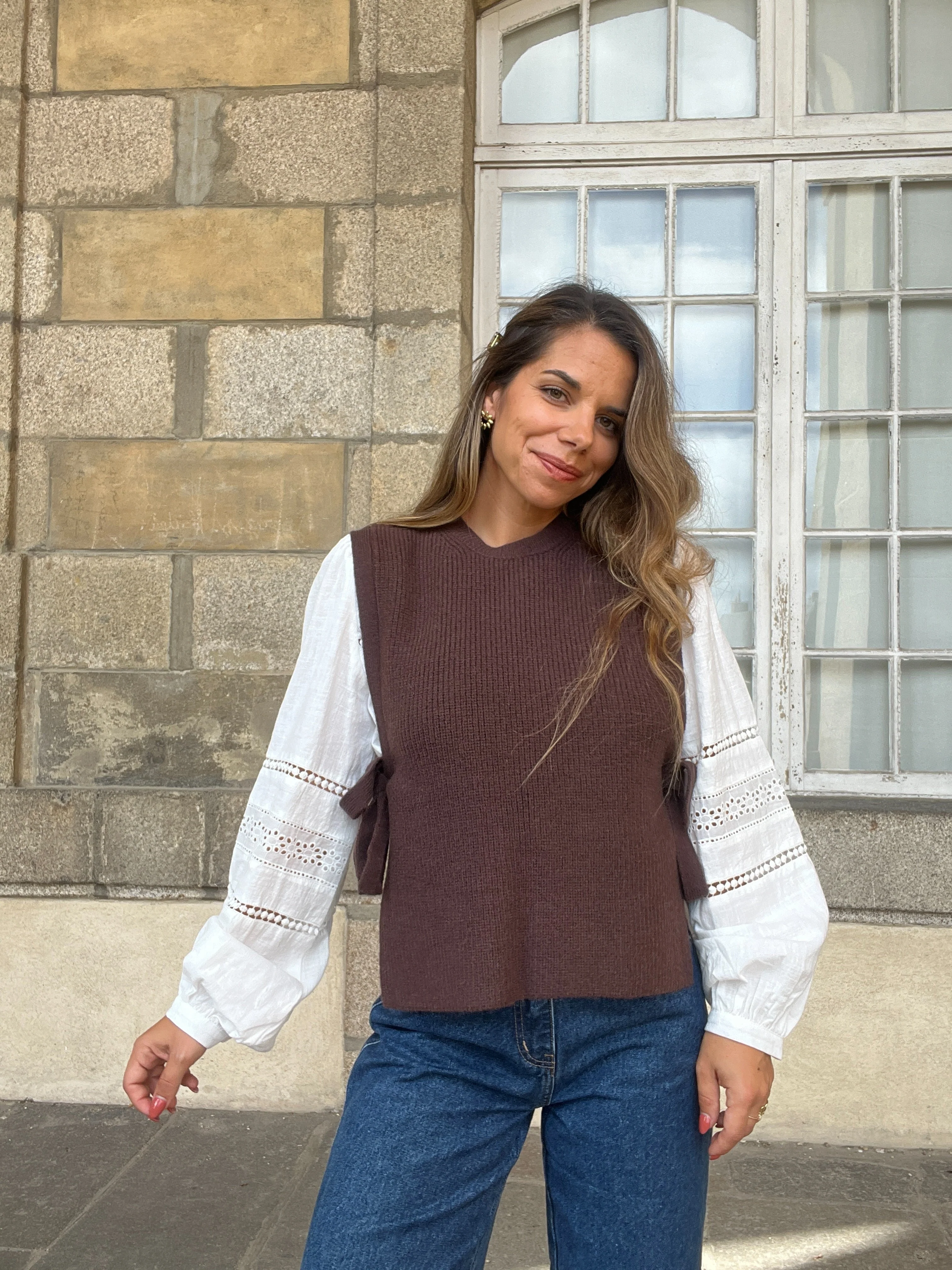 Pull Sans Manches À Noeuds Marron Valentine - Image 4