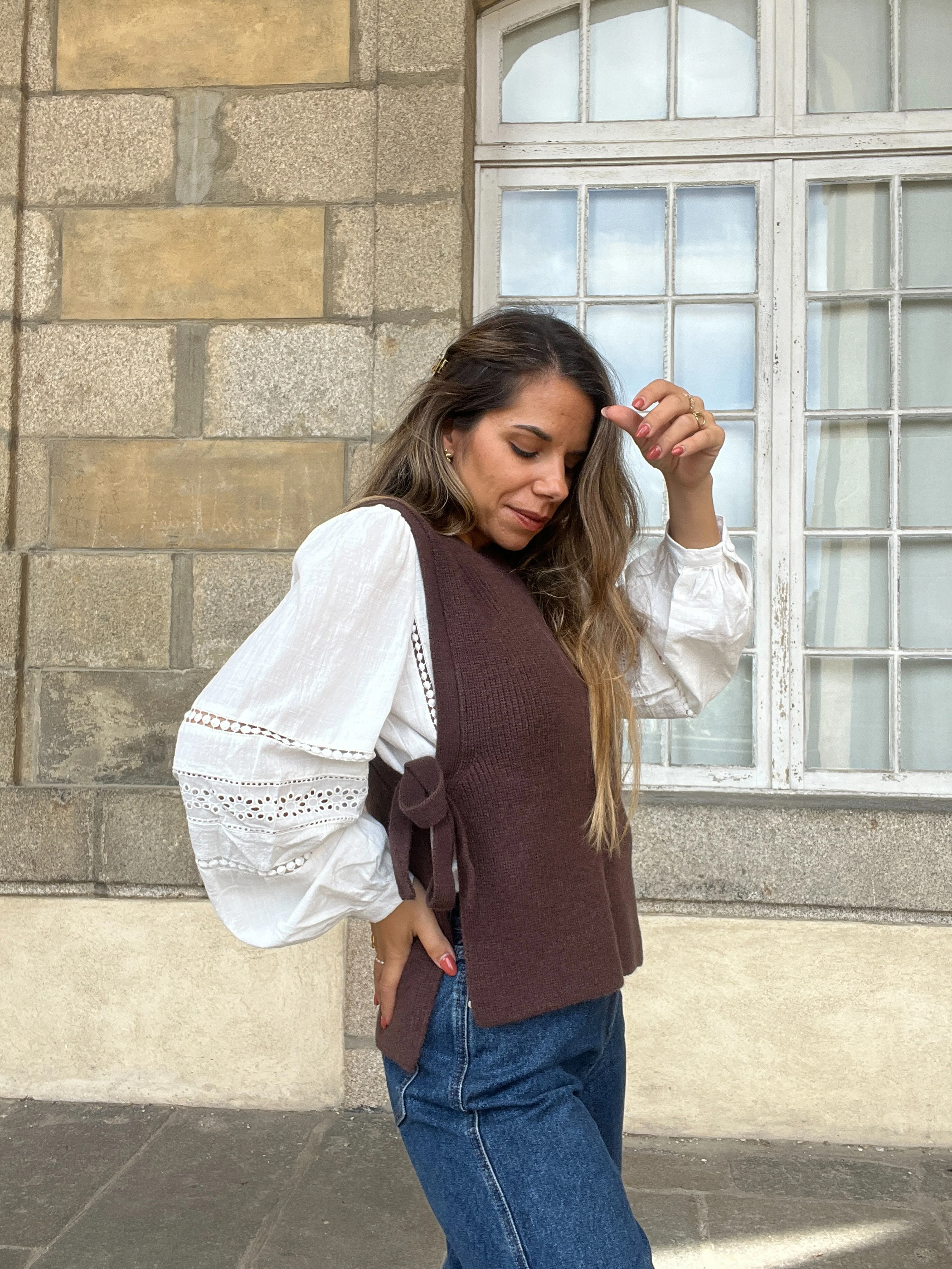 Pull Sans Manches À Noeuds Marron Valentine - Image 5