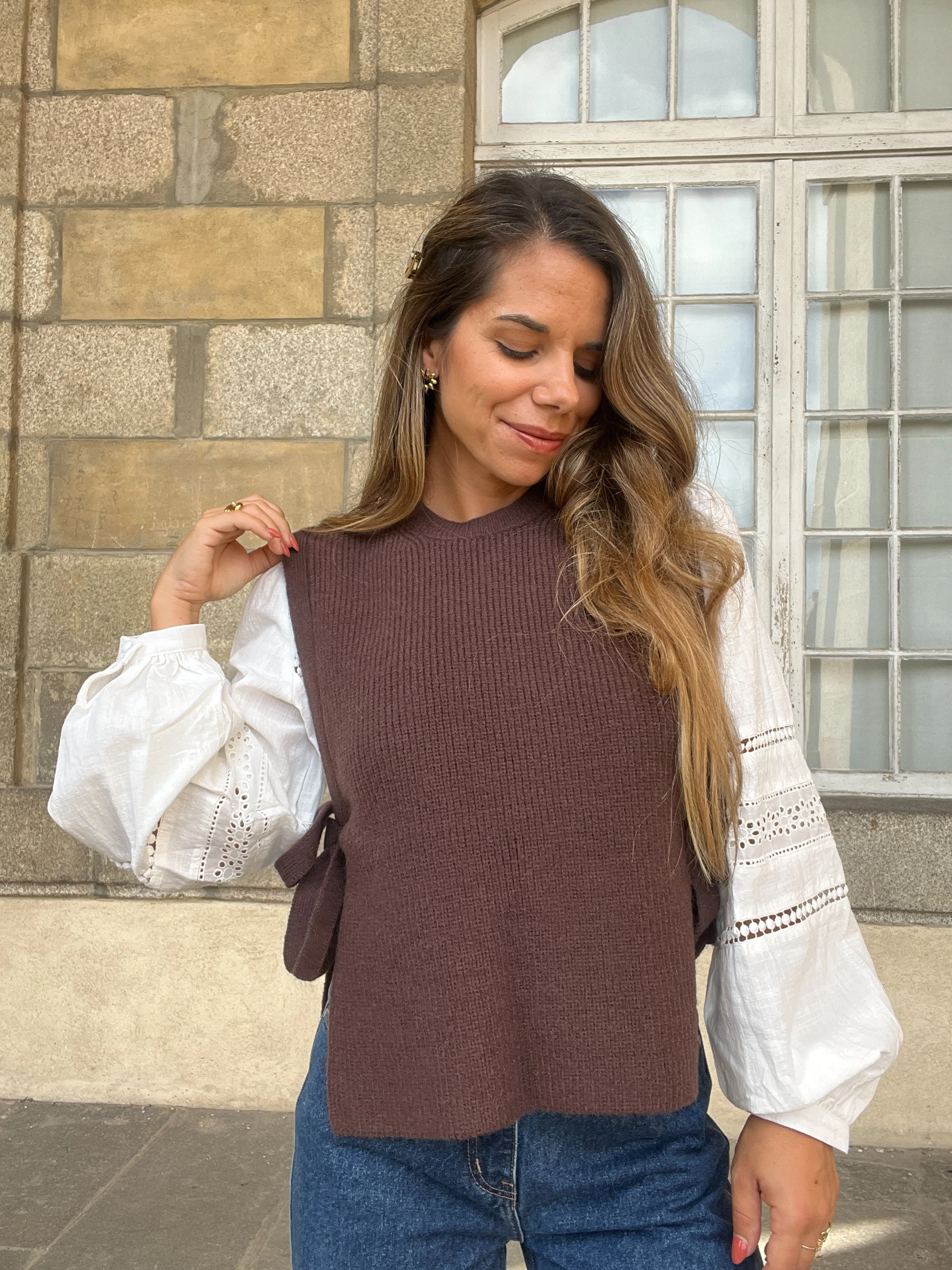 Pull Sans Manches À Noeuds Marron Valentine - Image 6