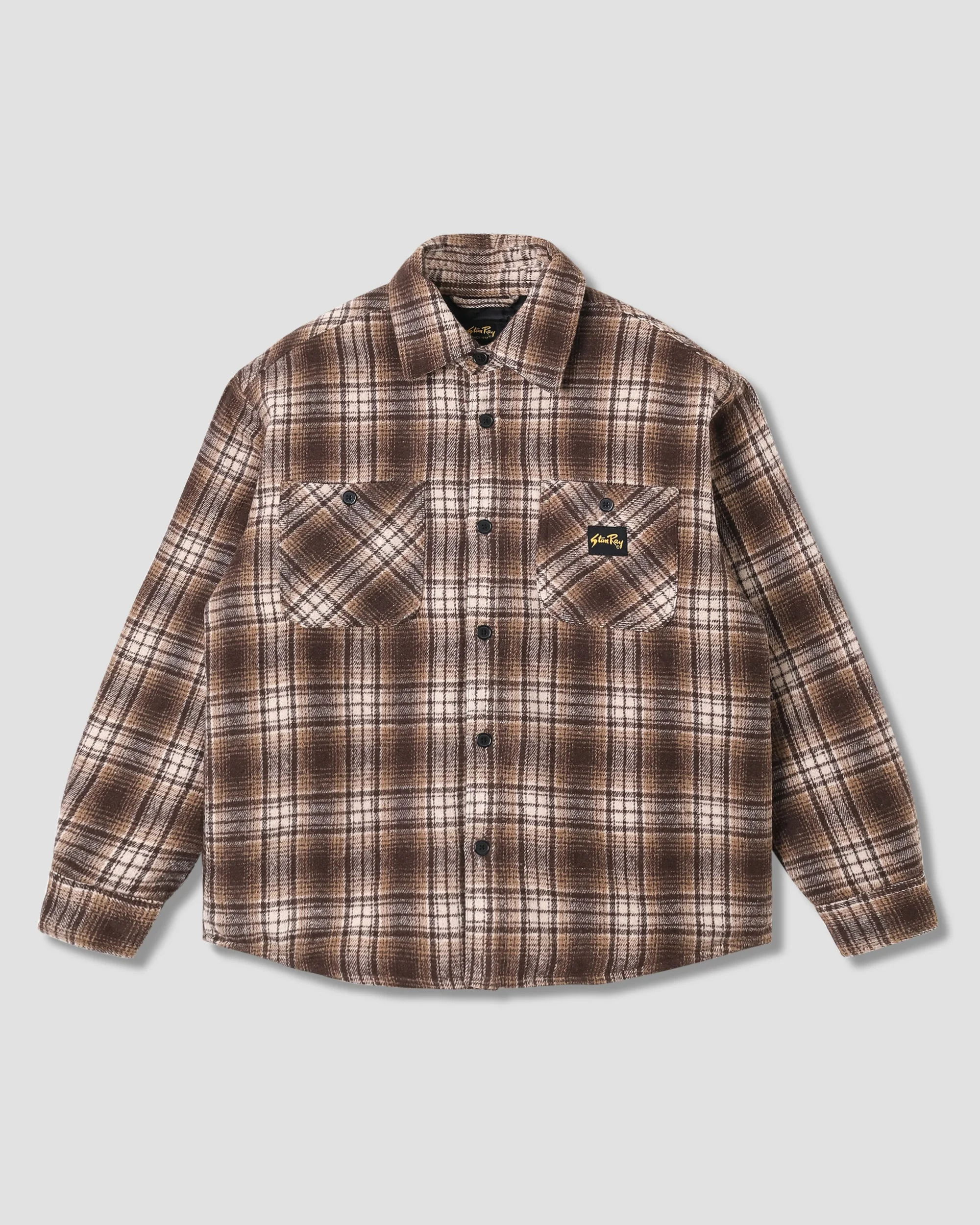 Quilted Plaid Overshirt - Brown - Image 2