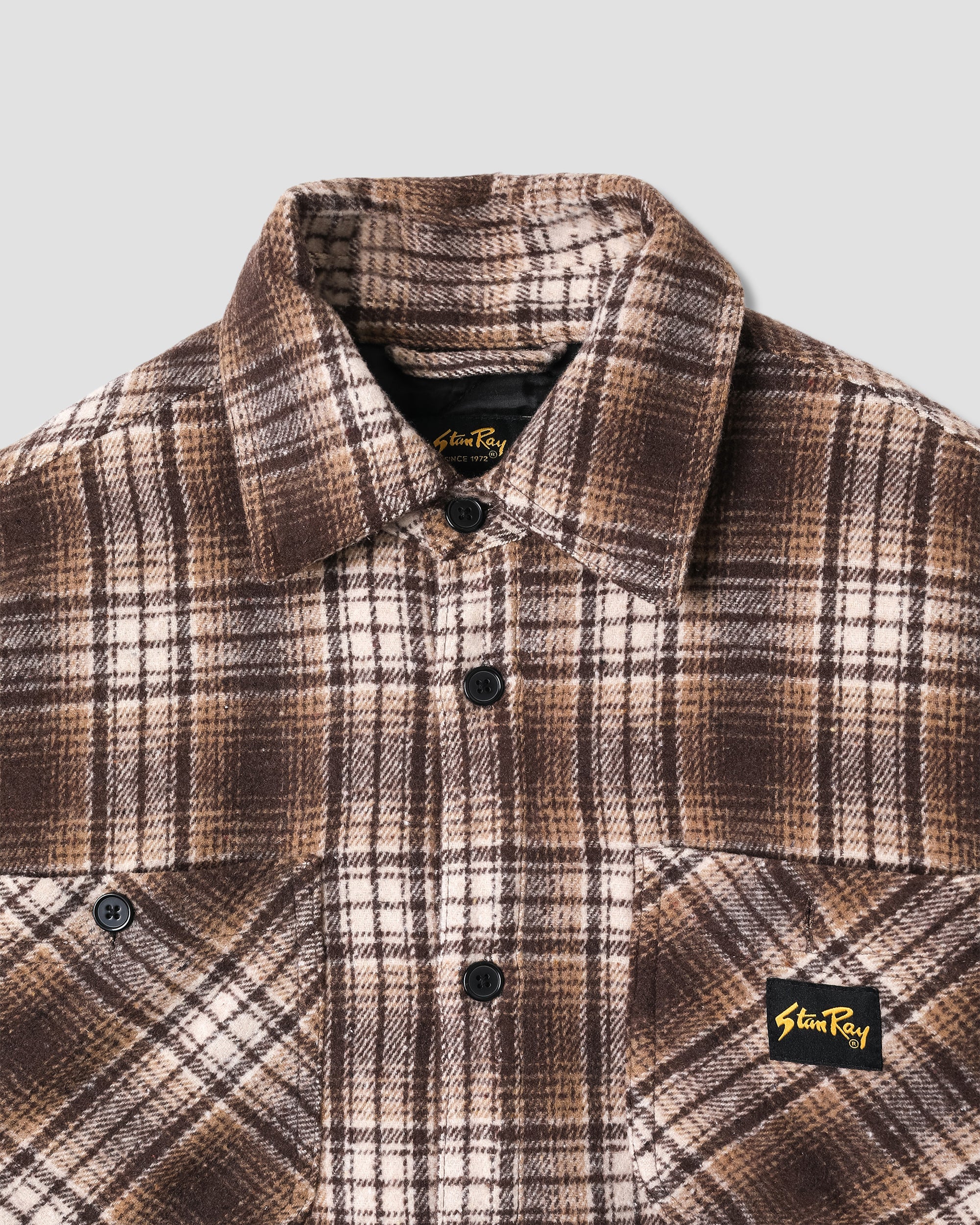 Quilted Plaid Overshirt - Brown - Image 4