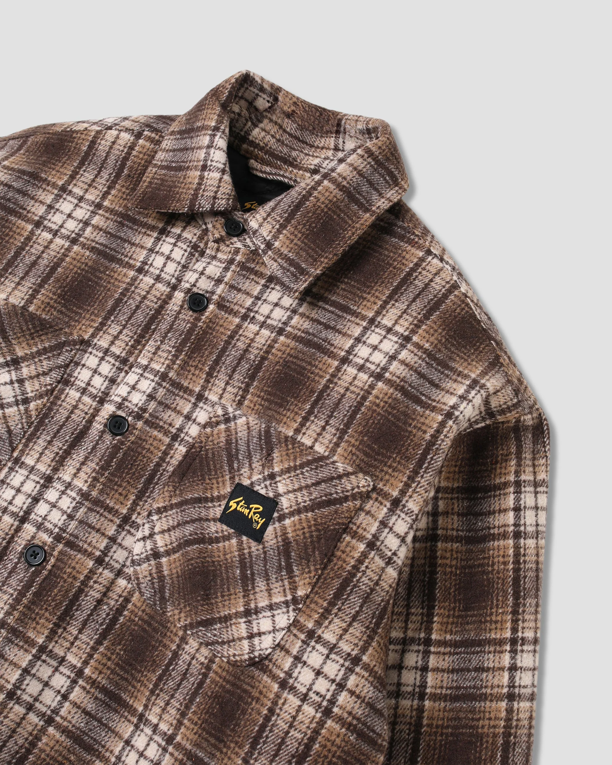 Quilted Plaid Overshirt - Brown - Image 6