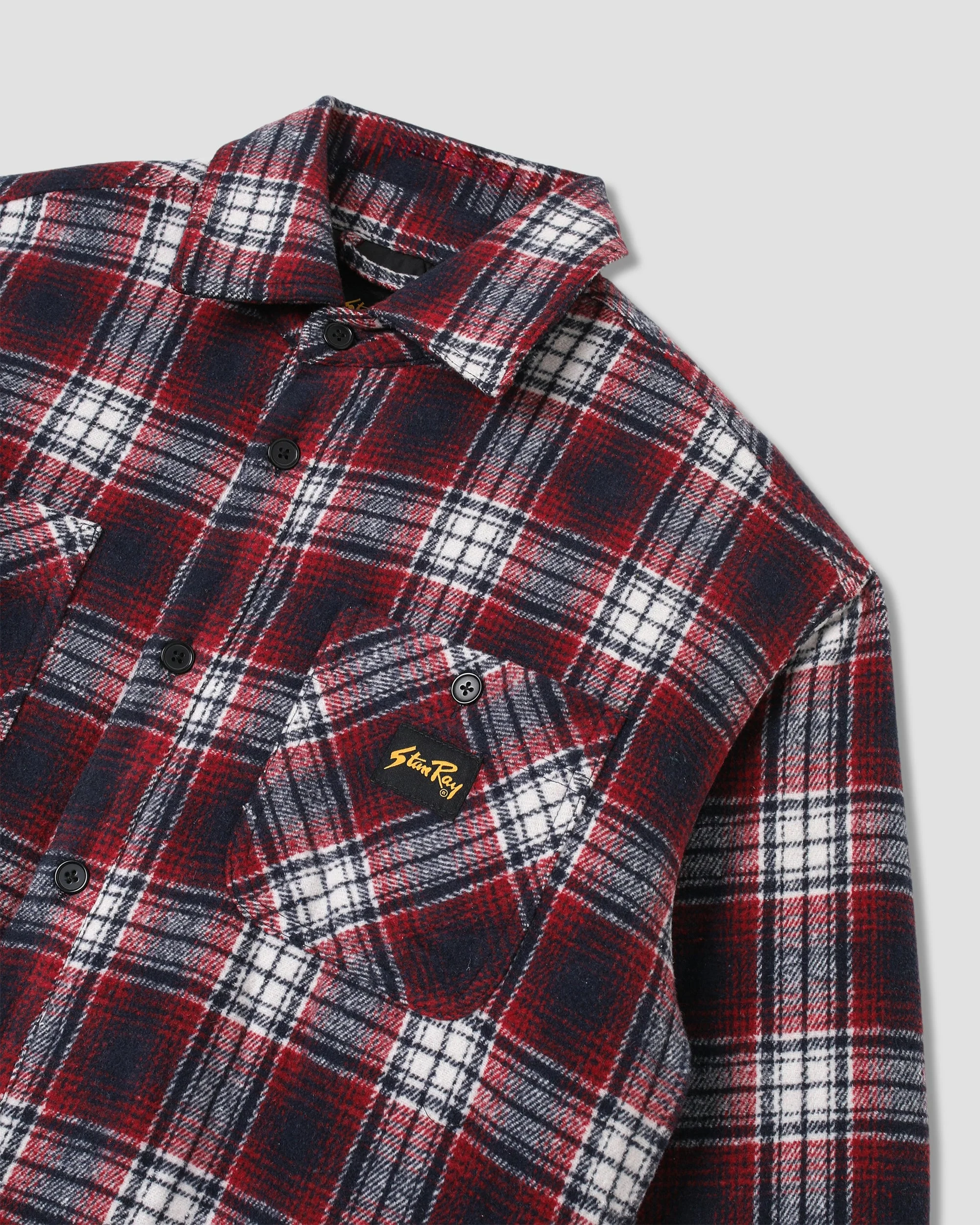 Quilted Plaid Overshirt - Red - Image 6