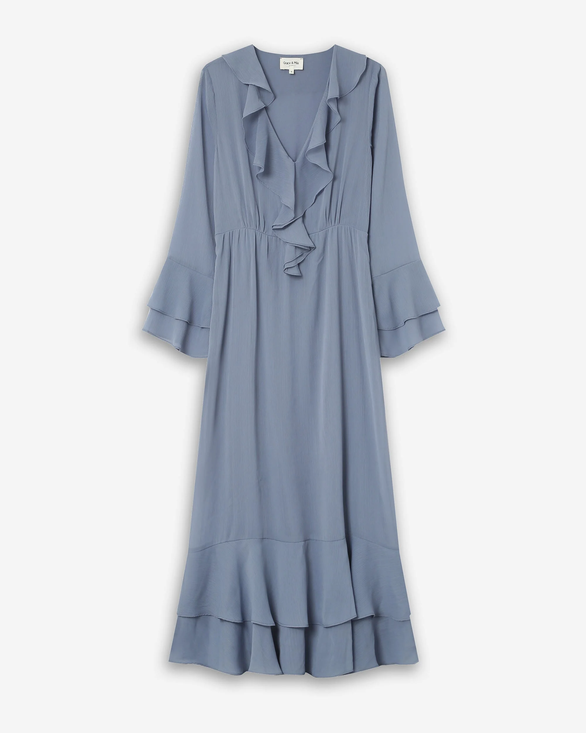 Robe Aérienne Longue À Volants Bleuet Samira - Image 6