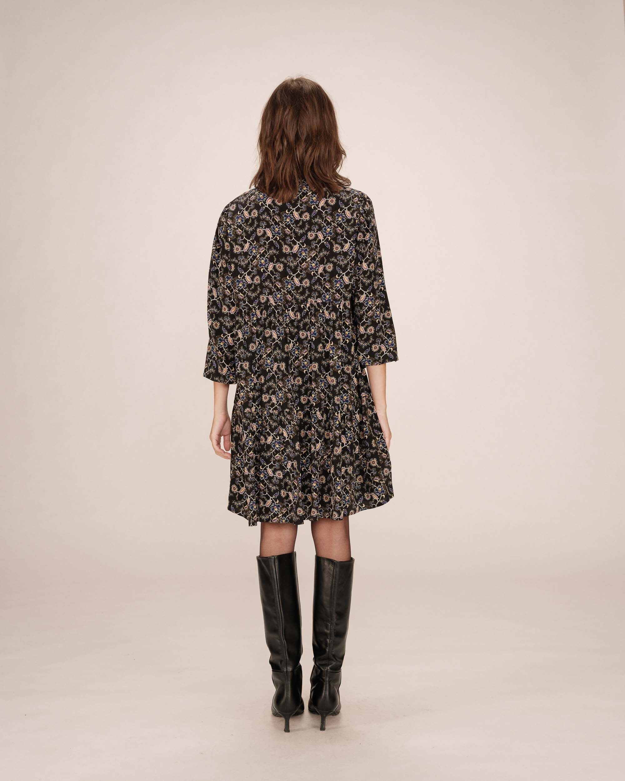 Robe Courte A Fleurs Noir Sirius - Image 5